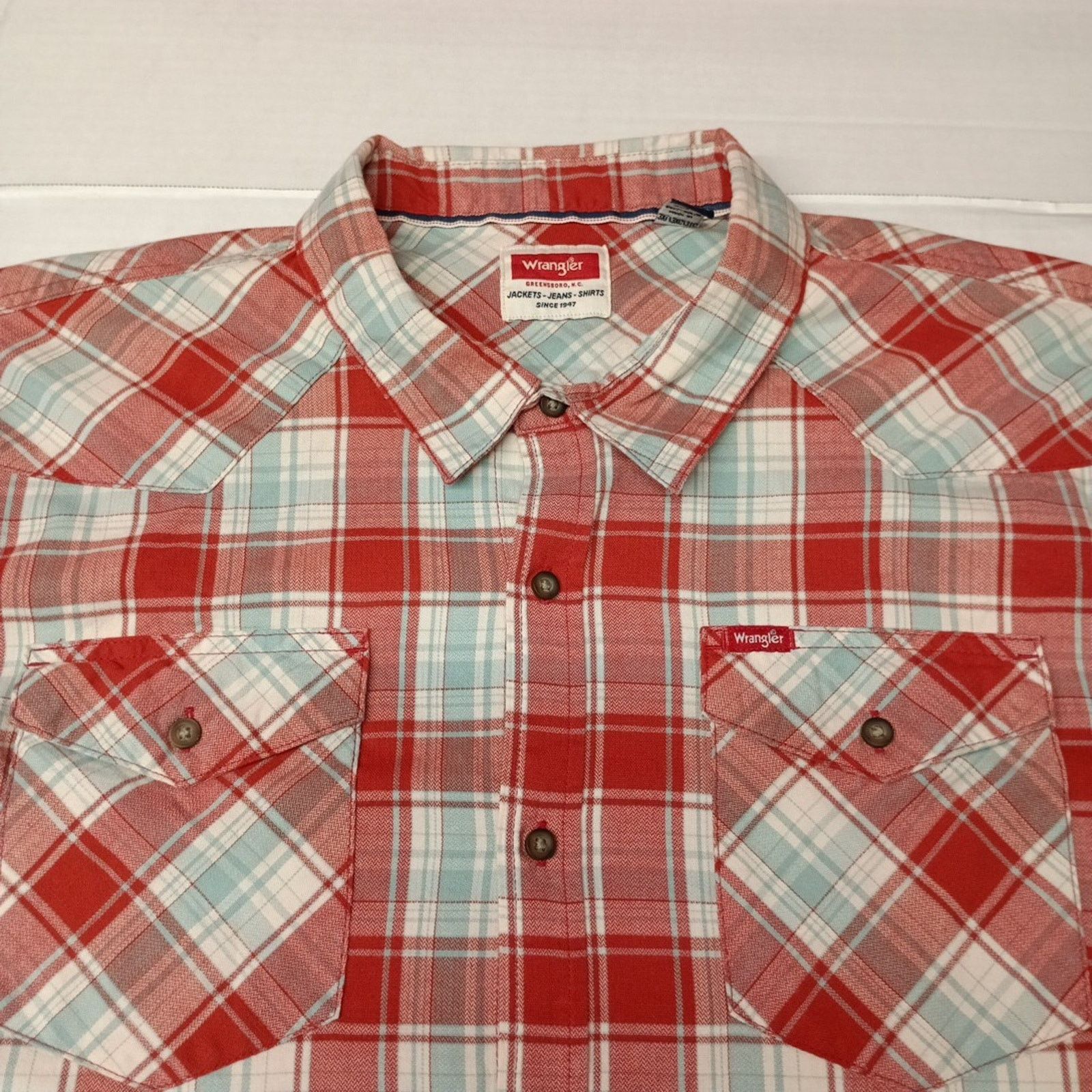 Wrangler Wrangler Cowboy Wash Shirt Men's Size 3XL Red Sky Blue Plaid Size US XXL / EU 58 / 5 - 3 Thumbnail