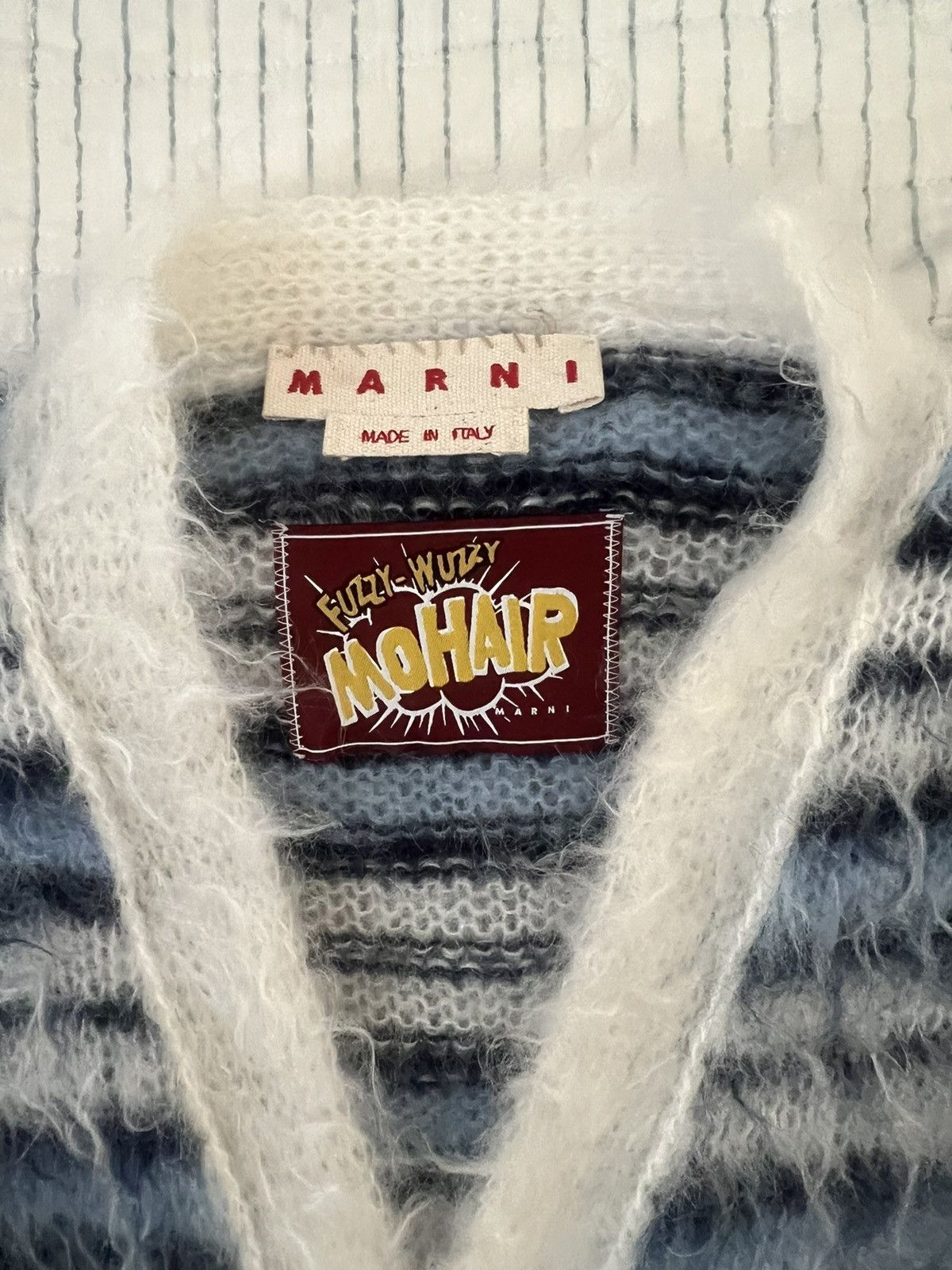 Marni Marni Blue and White Striped Mohair Cardigan Size US S / EU 44-46 / 1 - 3 Thumbnail