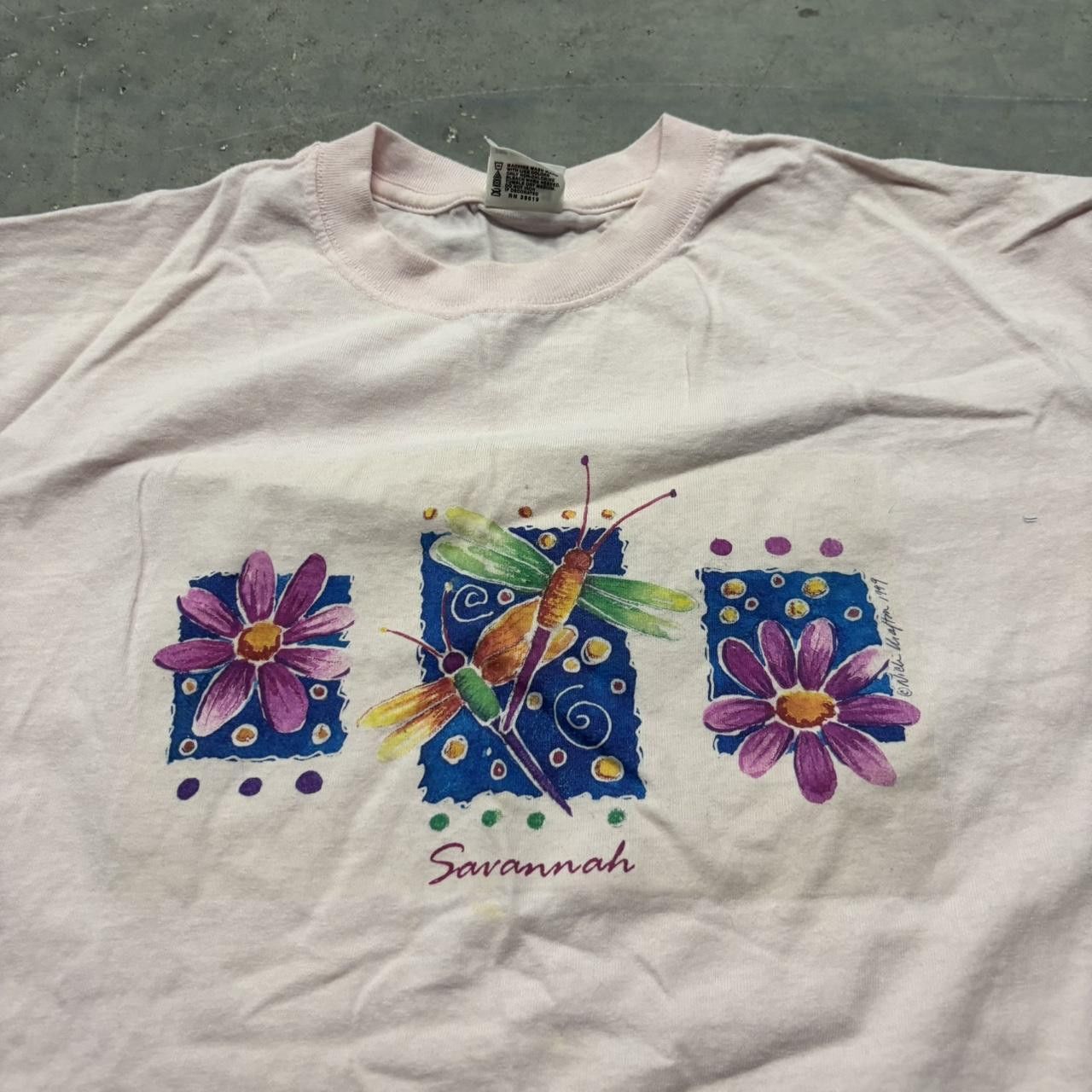 Japanese Brand × Vintage Crazy Vintage 90s Pretty Flower Nature Light Pink Graphic Tee! Size US L / EU 52-54 / 3 - 2 Thumbnail