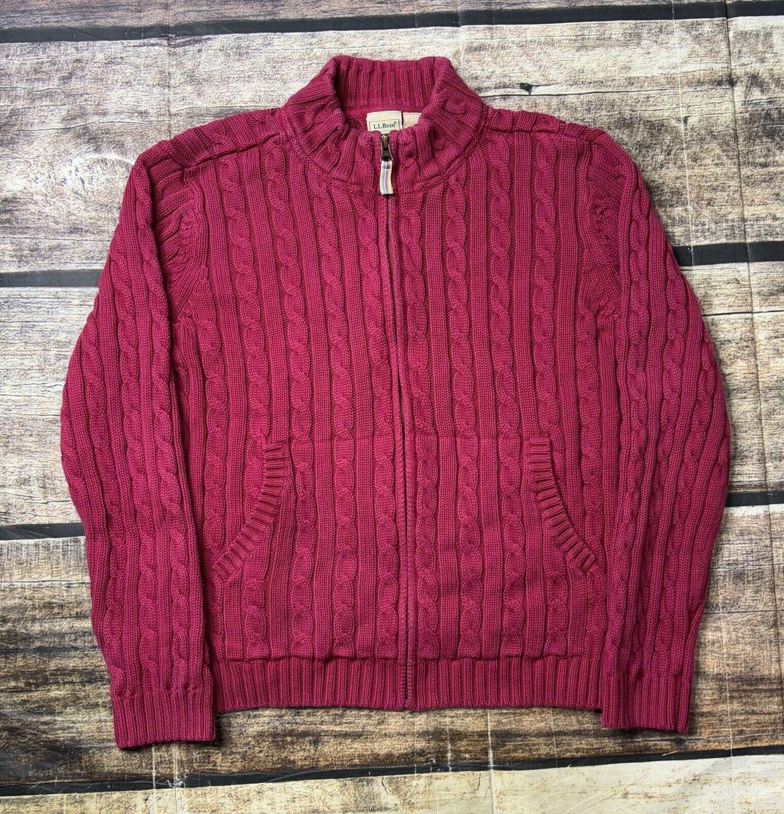 L.L. Bean LL Bean Sweater Girl Large 14/16 Cable Knit Full Zip Pockets Size L / US 10 / IT 46 - 1 Thumbnail