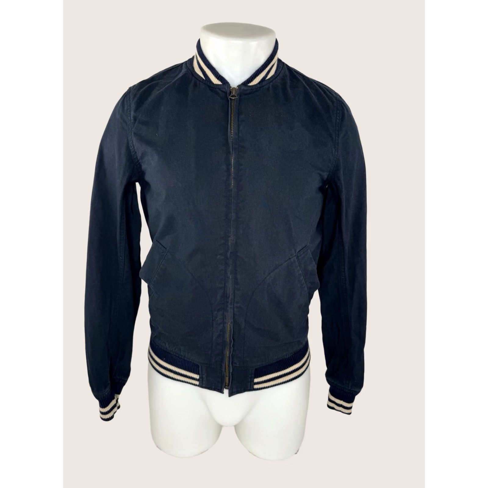 Wallace & Barnes WALLACE & BARNES - Mens XS Jacket Trucker Varsity Distressed Cotton Blue Zip Shirt Adventure style? Size US XS / EU 42 / 0 - 1 Thumbnail