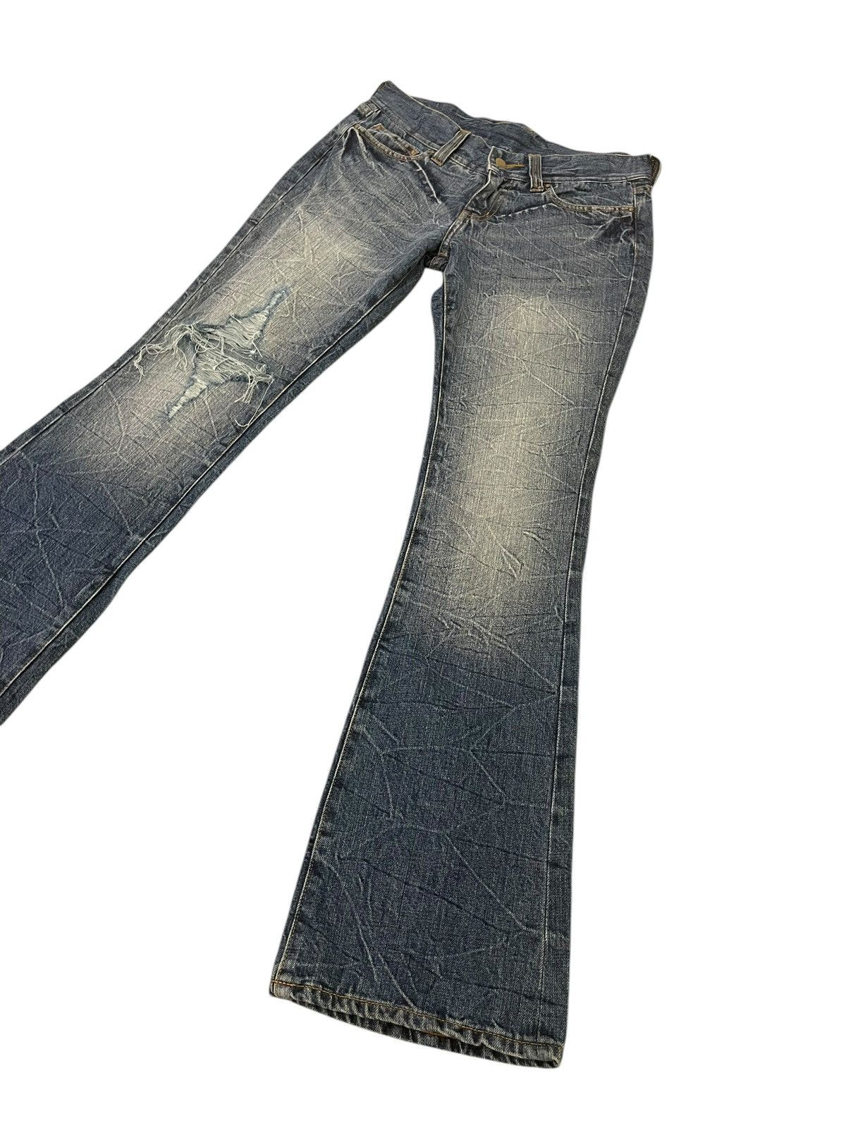 Japanese Brand Flare Jeans Unknown Washed Denim Distress Boot Cut 1🟦1 Size US 29 - 3 Thumbnail