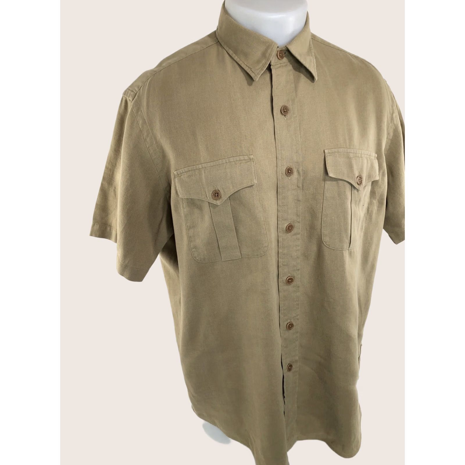 Polo Ralph Lauren Polo / Ralph Lauren Shirt Linen Blend Mens Lg Classic Safari Shirt Light Brown, Short Sleeve, Button-Up Size US L / EU 52-54 / 3 - 1 Thumbnail