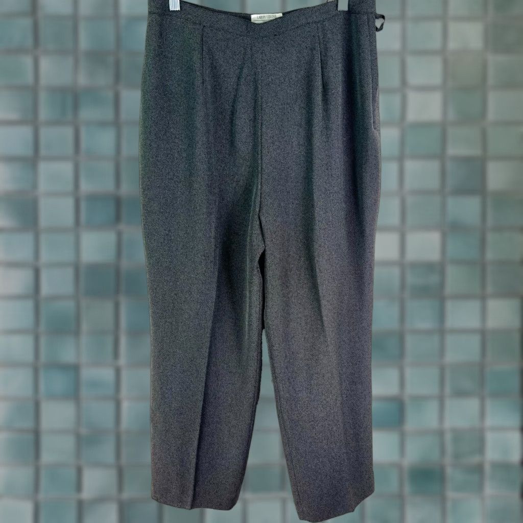 Vintage Larry Levine Dress Pants Womens 14 Gray 32X28 Poly Blend Knit Stretch Formal Casual City Vintage Size 36" / US 14 / IT 50 - 1 Thumbnail