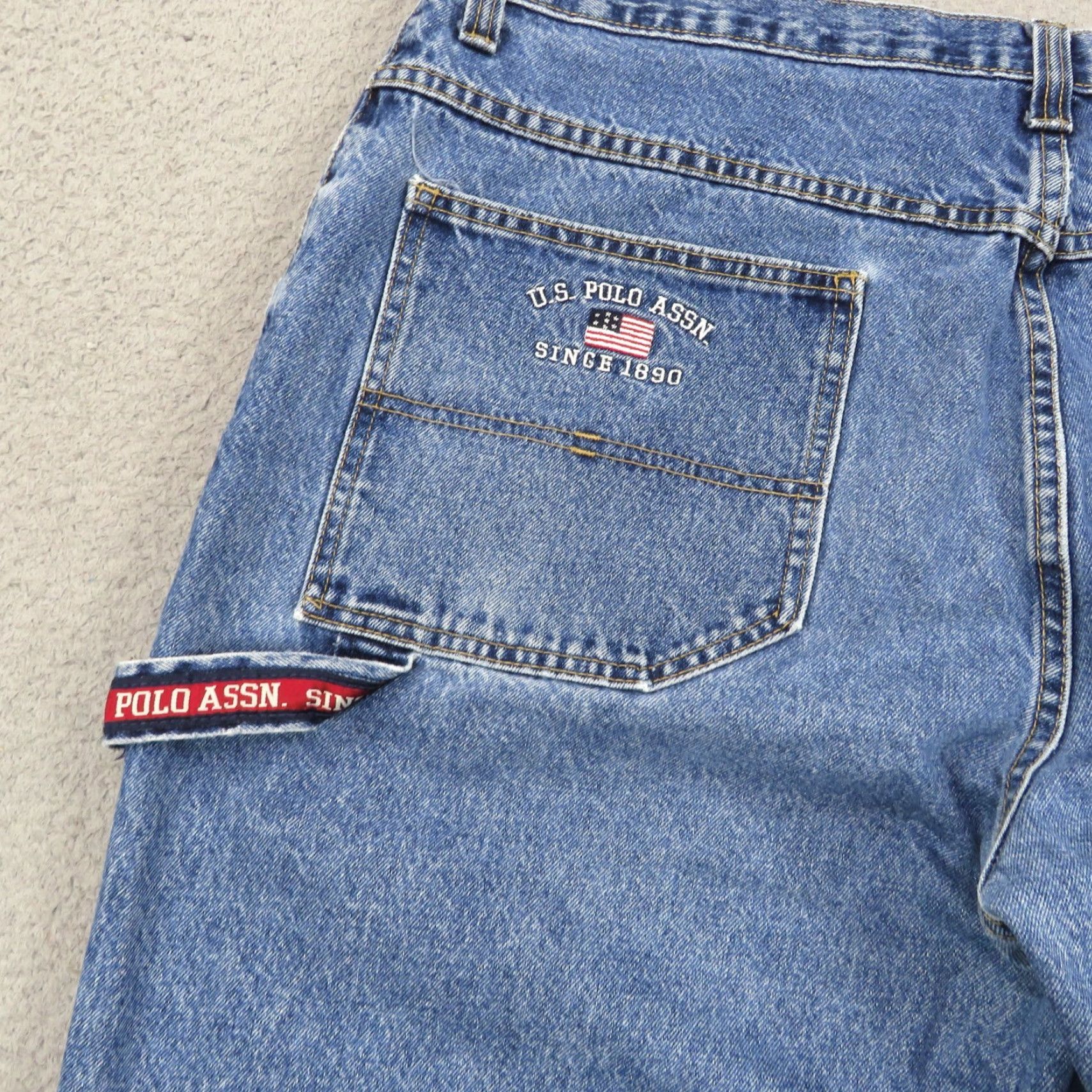 Vintage VTG US Polo Assn Bermuda Shorts Men 40 Baggy Y2K Carpenter Grunge Flag Skater 90s Denim Blue 5-Pocket Mens Size US L / EU 52-54 / 3 - 2 Thumbnail