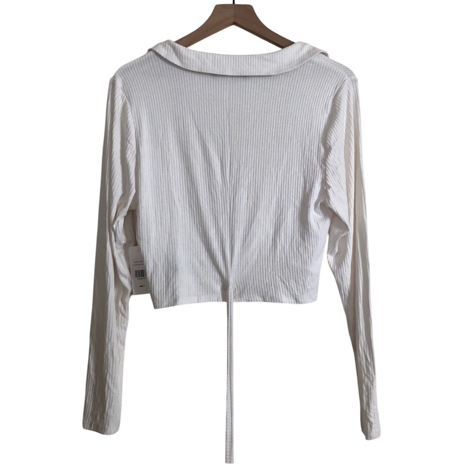 Other Fashion to Figure White Rib Long Sleeve Crop Wrap Blouse Top Size XL / US 12-14 / IT 48-50 - 2 Thumbnail