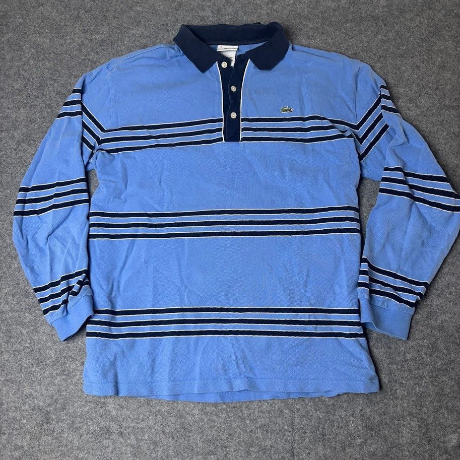 Lacoste Lacoste Blue Stripe Long Sleeve Croc Logo Polo Shirt Mens 7 Size US XXL / EU 58 / 5 - 1 Thumbnail
