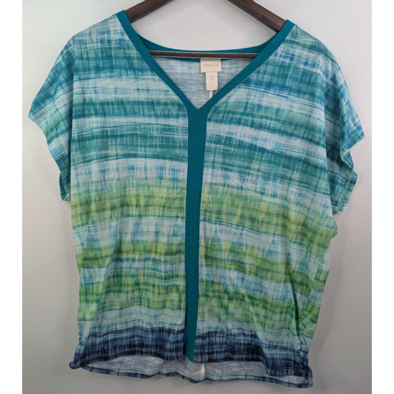 Vintage Chicos Shirt L Green Ombre Stripe V-Neck Ruched East West Top Womens Size L / US 10 / IT 46 - 2 Thumbnail