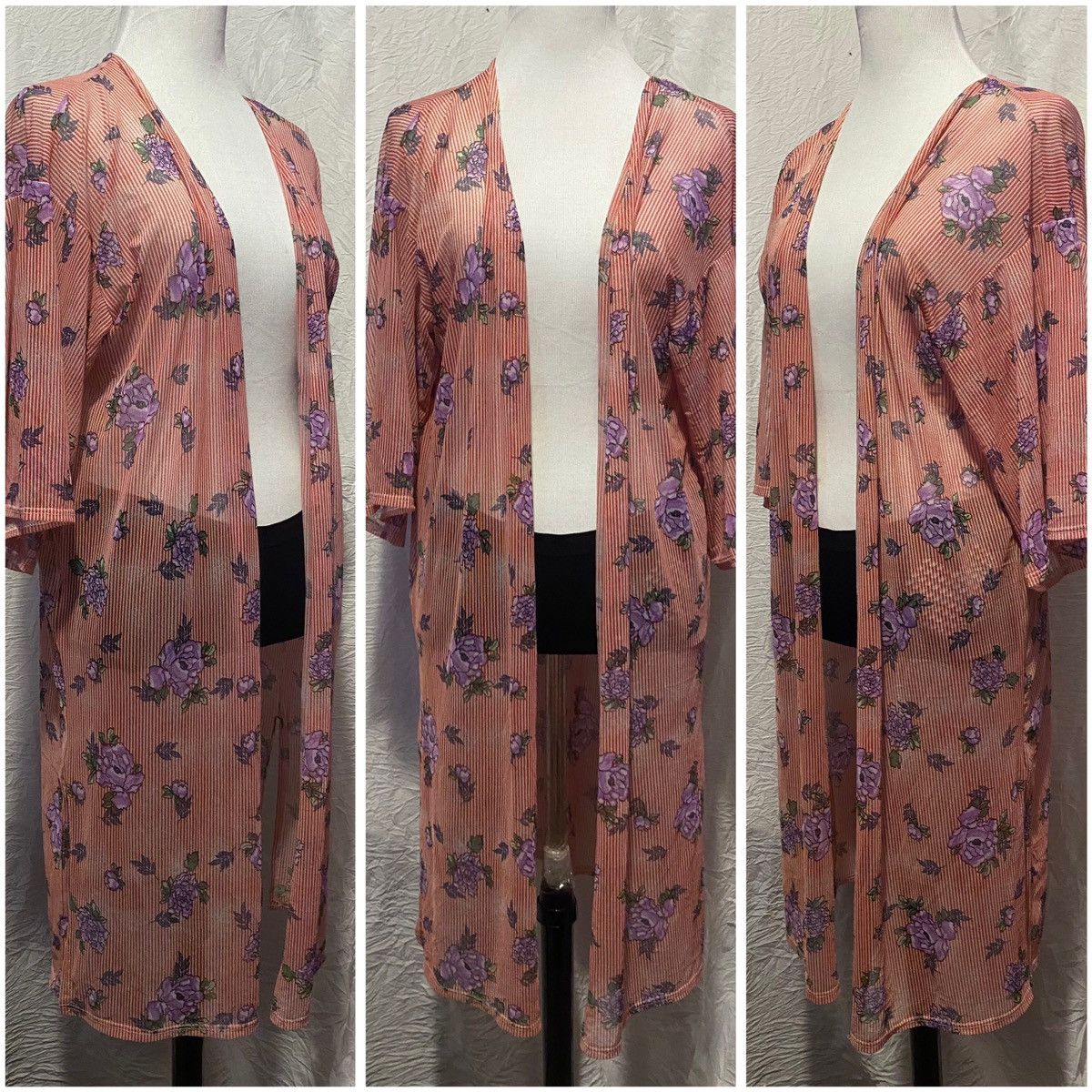 Vintage Tiffany & Grey, Retro, Red, Sheer, Striped Kimono/Cardigan Size ONE SIZE - 8 Thumbnail