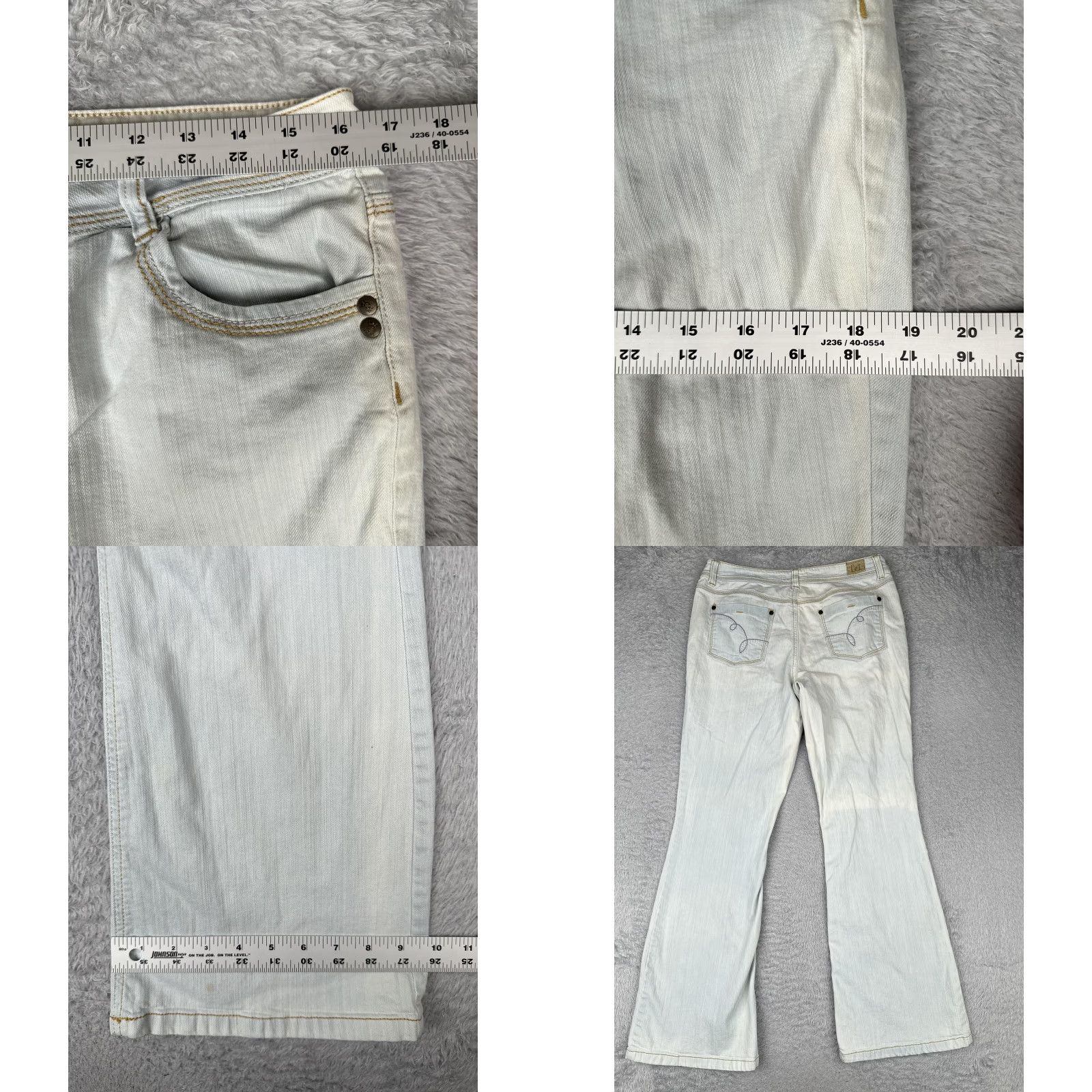 Vintage L.e.i. Sophia Hiphugger Flare Jeans Womens 12 Light Blue Wash Denim 5-Pocket Stretch Low Rise Flared 99% Cotton 1% Spandex Size 24" / US 00 / IT 34 - 9 Thumbnail