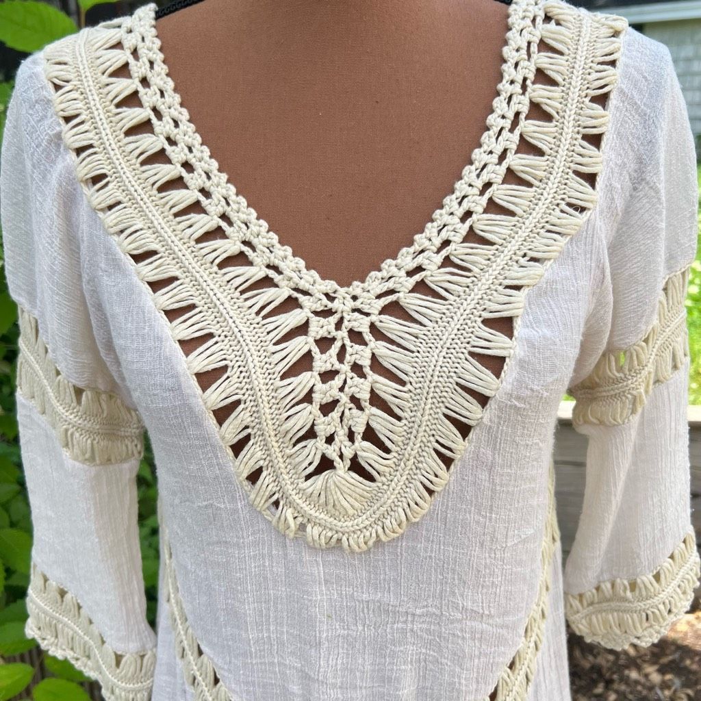 Other Active USA Boho Crochet Peasant Top Ibiza Festival Beach Cover Up, S/M Size S / US 4 / IT 40 - 2 Thumbnail