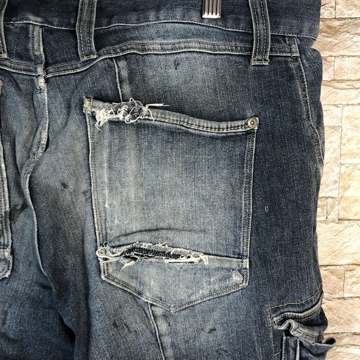 Japanese Brand Japanese Brand Blue Cargo Distressed Denim Pants #A1001 Size US 37 - 18 Thumbnail