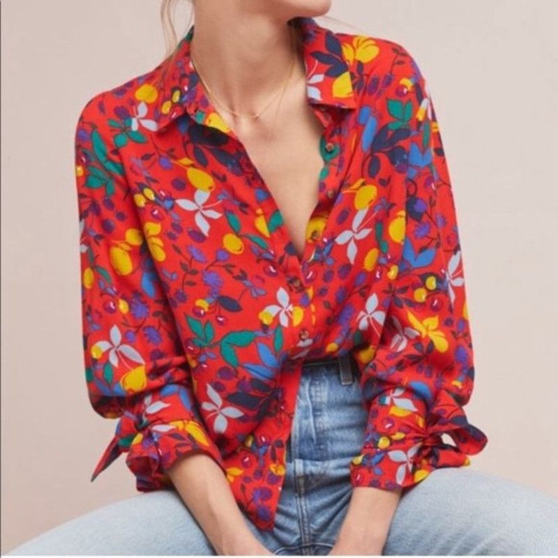 Anthropologie Anthropologie MAEVE Blithe Button Down Shirt Red Womens 4 Size S / US 4 / IT 40 - 8 Thumbnail