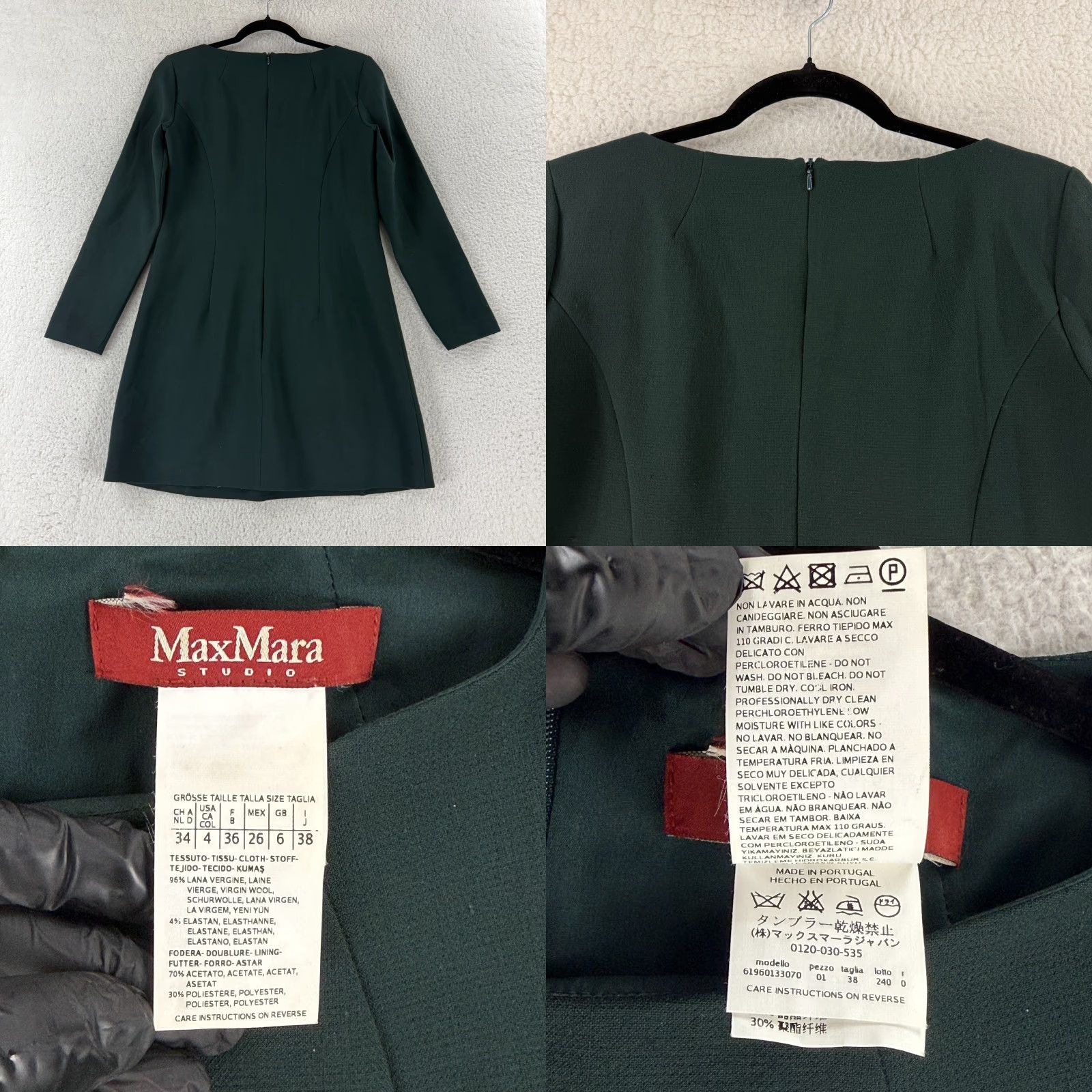 Max Mara Max Mara Studio Sheath Dress Womens Size 4 Green Long Sleeve Wool Short Pockets Size S / US 4 / IT 40 - 8 Thumbnail