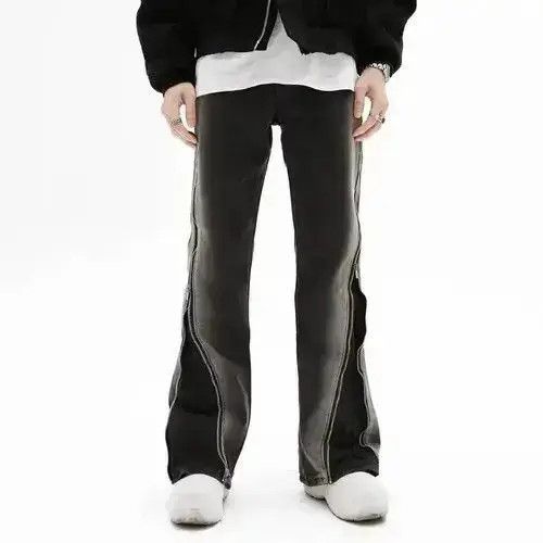 Japanese Brand Y2K Baggy Flared Jeans Zipper Slit Frayed Hip Hop Trousers Size US 32 / EU 48 - 4 Thumbnail