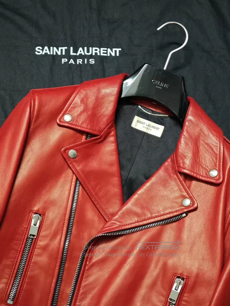 Saint Laurent Paris Saint Laurent Paris Red Biker Leather Jacket i Size US M / EU 48-50 / 2 - 2 Thumbnail