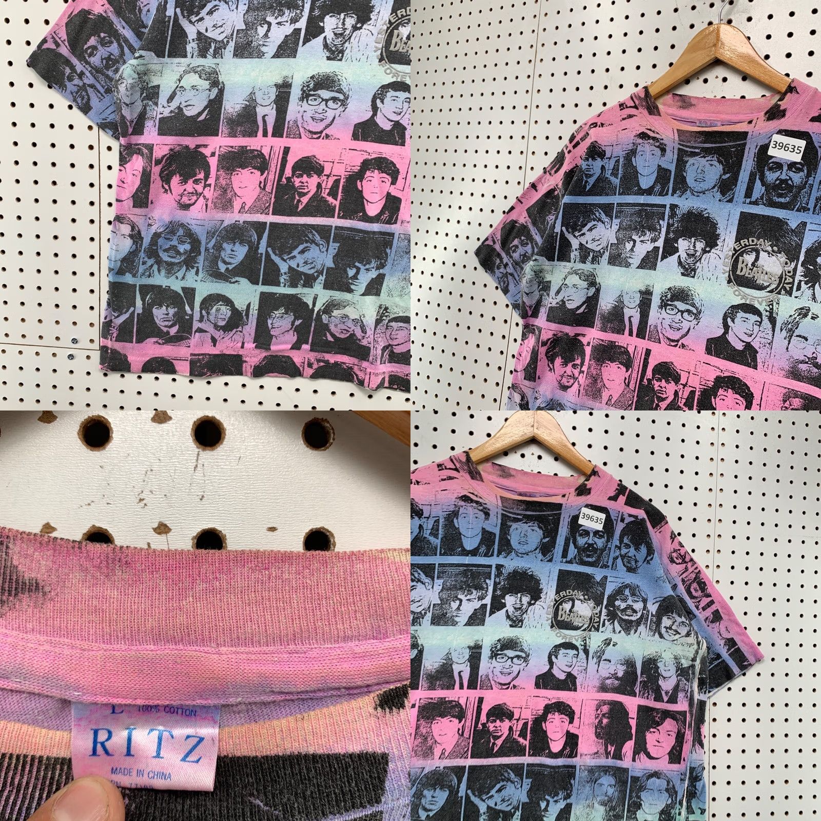 Vintage VINTAGE 90s Beatles Shirt Mens Large All Over Print Pink Blue Music Size US L / EU 52-54 / 3 - 8 Thumbnail