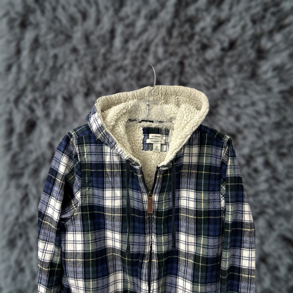 Vintage LL Bean Sherpa Lined Flannel Hoodie Womens M Relaxed Fit Scotch Plaid 505453 Size M / US 6-8 / IT 42-44 - 1 Thumbnail