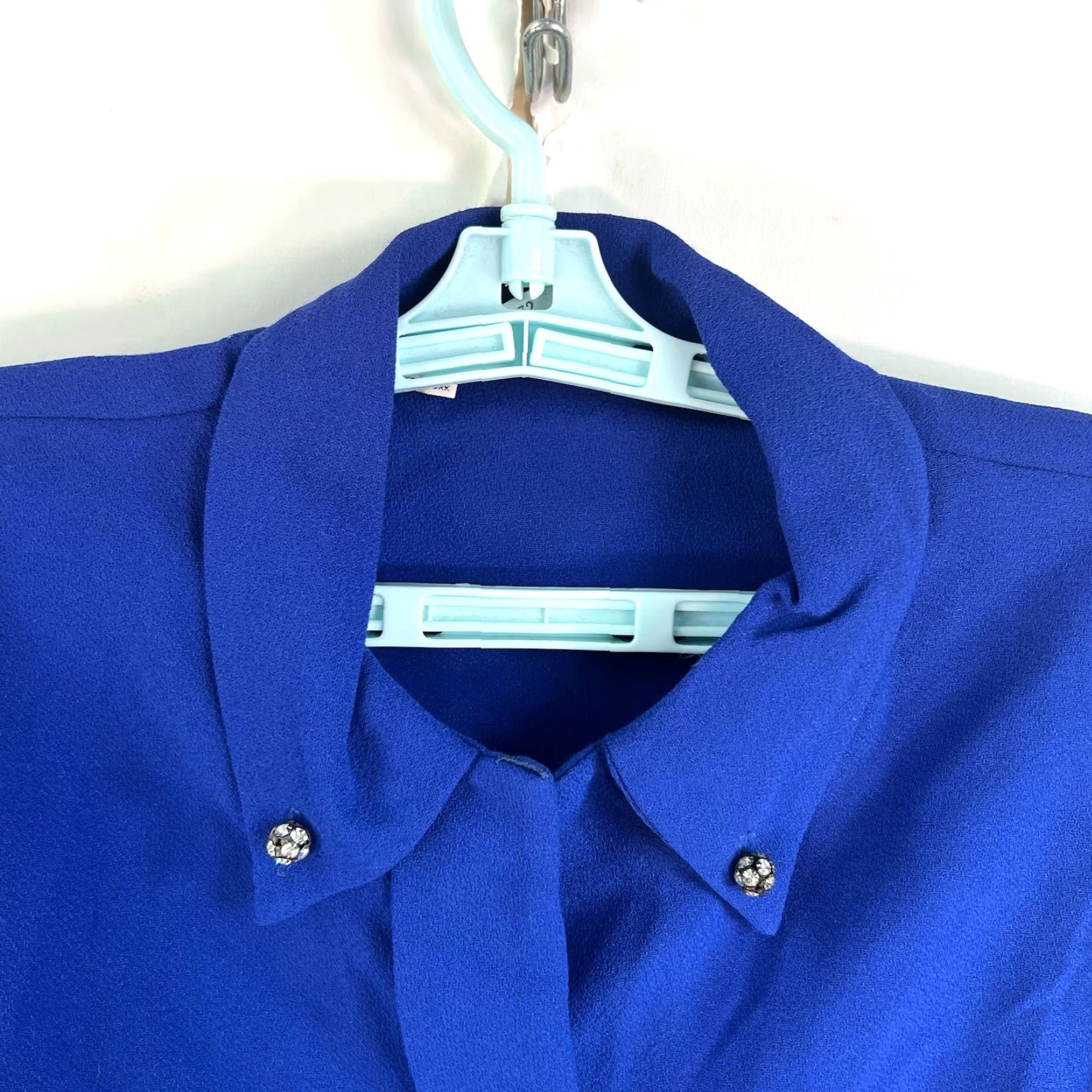 Vintage VINTAGE Mode de Paris Shirt Womens 12 Blue Embellished 1970s Secretary/Geek Button-Up Blouse Blue Size XL / US 12-14 / IT 48-50 - 3 Thumbnail