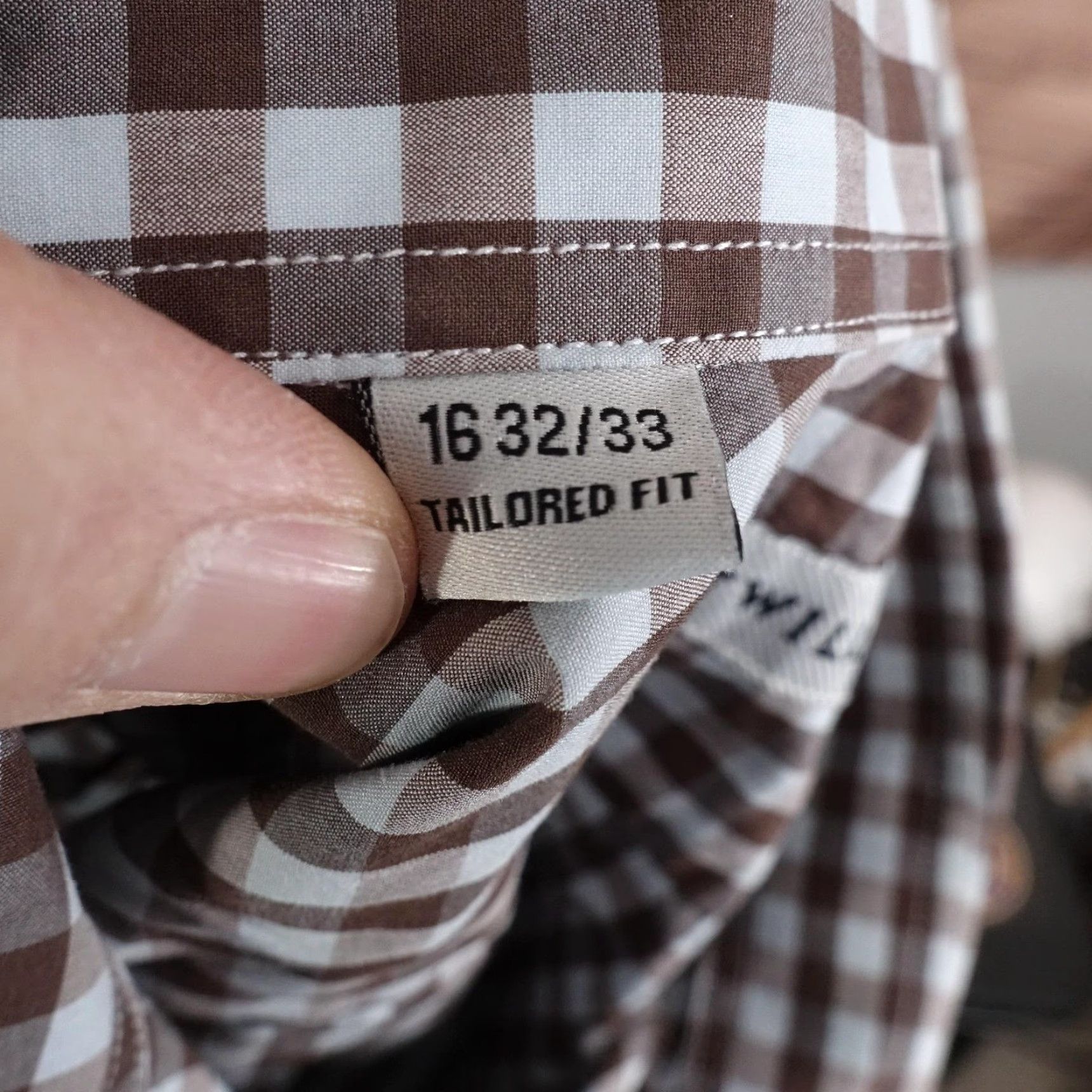 Vintage Twillory Dress Shirt Mens 16 32/33 Brown Gingham Slim Fit Long Sleeve Tailored Size 42R - 7 Thumbnail