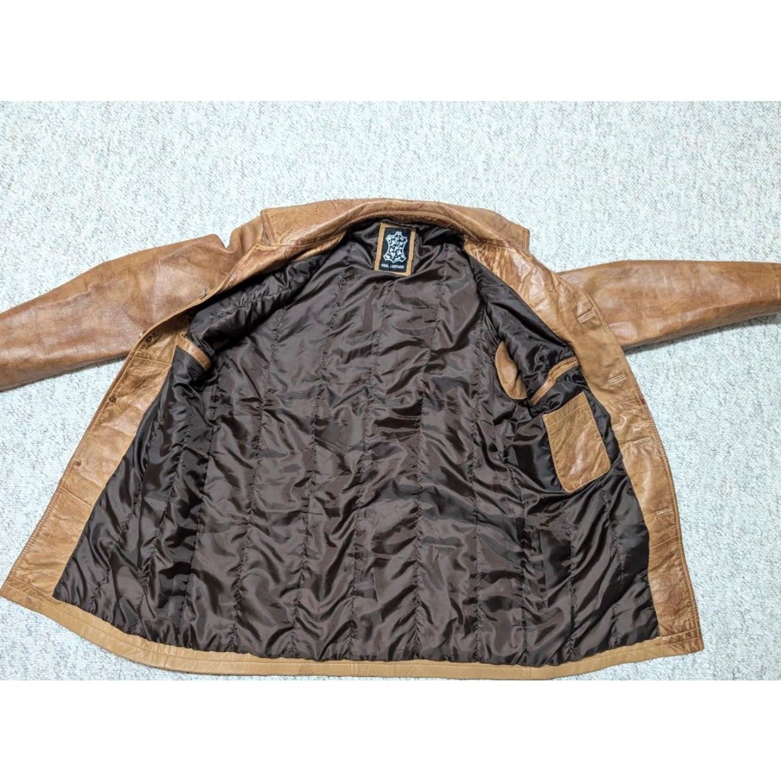 Vintage VINTAGE brown leather coat Mens Overcoat M 40 chest 22" 33" lightweight patina 1990s Mad Max style Size US M / EU 48-50 / 2 - 4 Thumbnail
