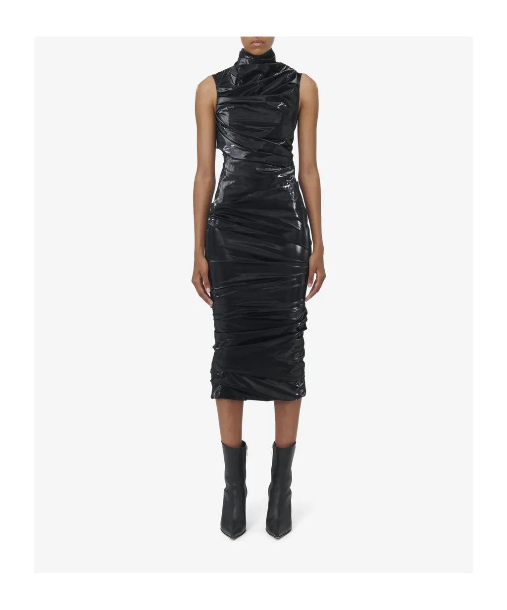 Alexander McQueen o1srvl11e0326 Laminated Jersey Dress in Black Size M / US 6-8 / IT 42-44 - 2 Thumbnail