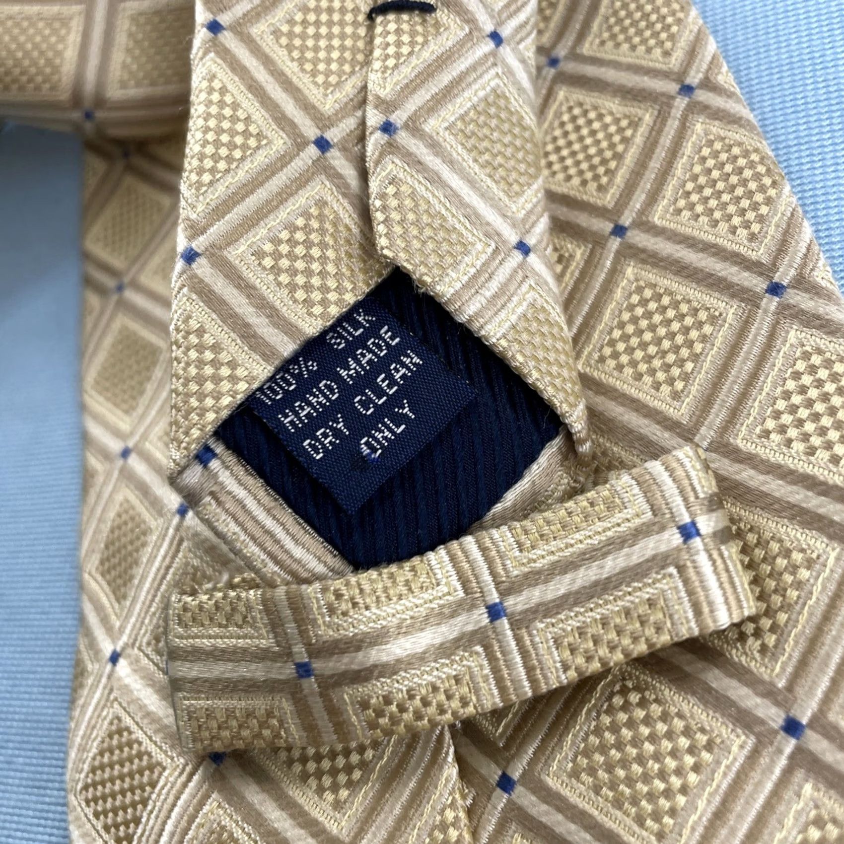 Vintage VINTAGE Henry Jacobson Silk Tie Necktie Geometric Dots Yellow Gold Blue 57"-60" 4x60 Mens Size ONE SIZE - 7 Thumbnail