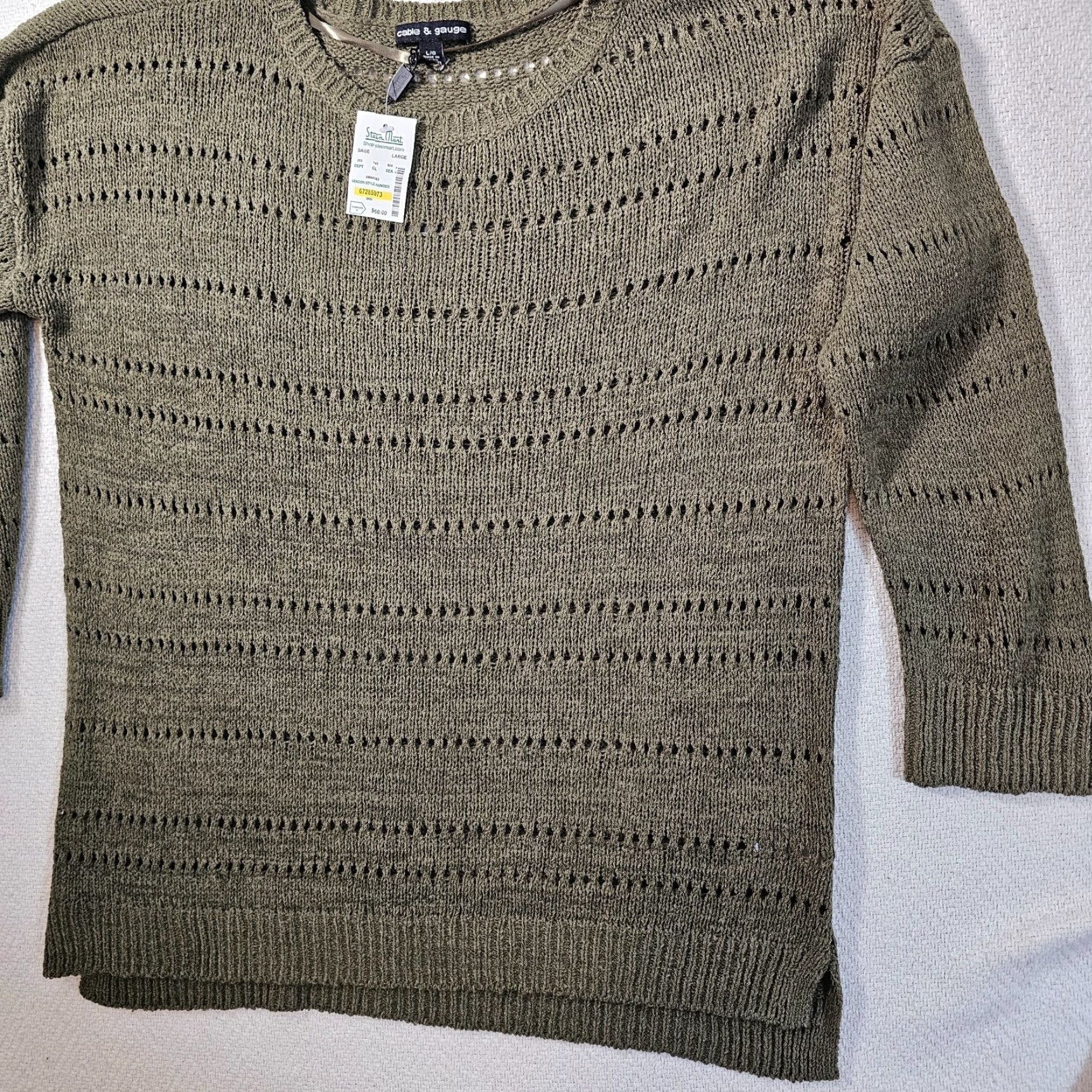Vintage Cable & Gauge Sweater Women L Green Open-Knit Crew Neck Pullover, Acrylic Nylon, Crochet Accents, Boho Beach Style - Womens Size L / US 10 / IT 46 - 3 Thumbnail