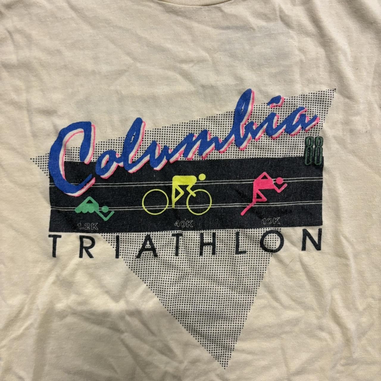 Vintage Crazy Vintage Y2K 80s Columbia Triathlon Single Stitch Cream Shirt! Size US S / EU 44-46 / 1 - 2 Thumbnail