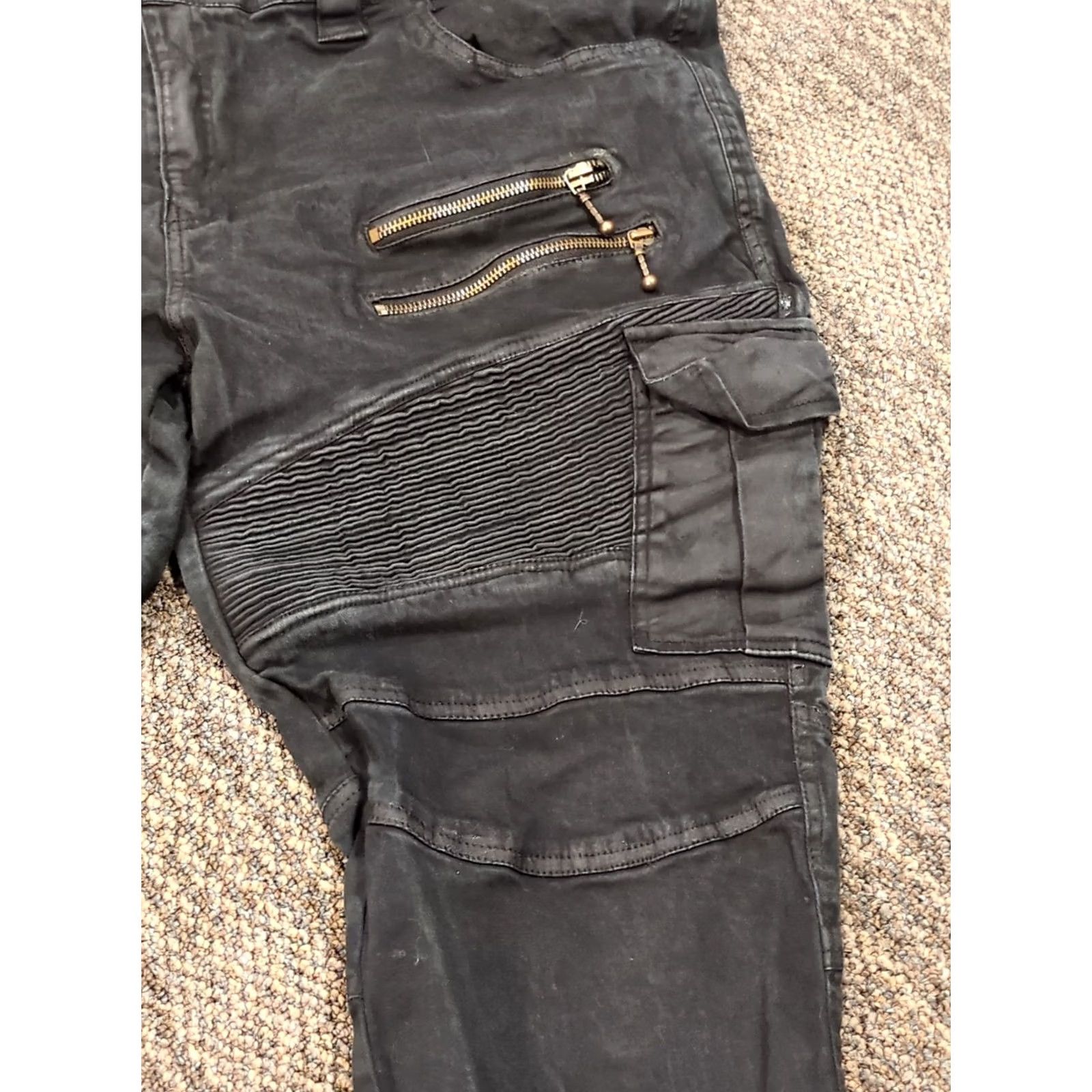 Denime VINTAGE Verillas Jeans Pants Womens 46 Havok Zipper Cargo Wax Denim Mottled Renaissance Black Cotton Blend, Spandex Comfort Stretch Leggings Size 32" / US 10 / IT 46 - 2 Thumbnail