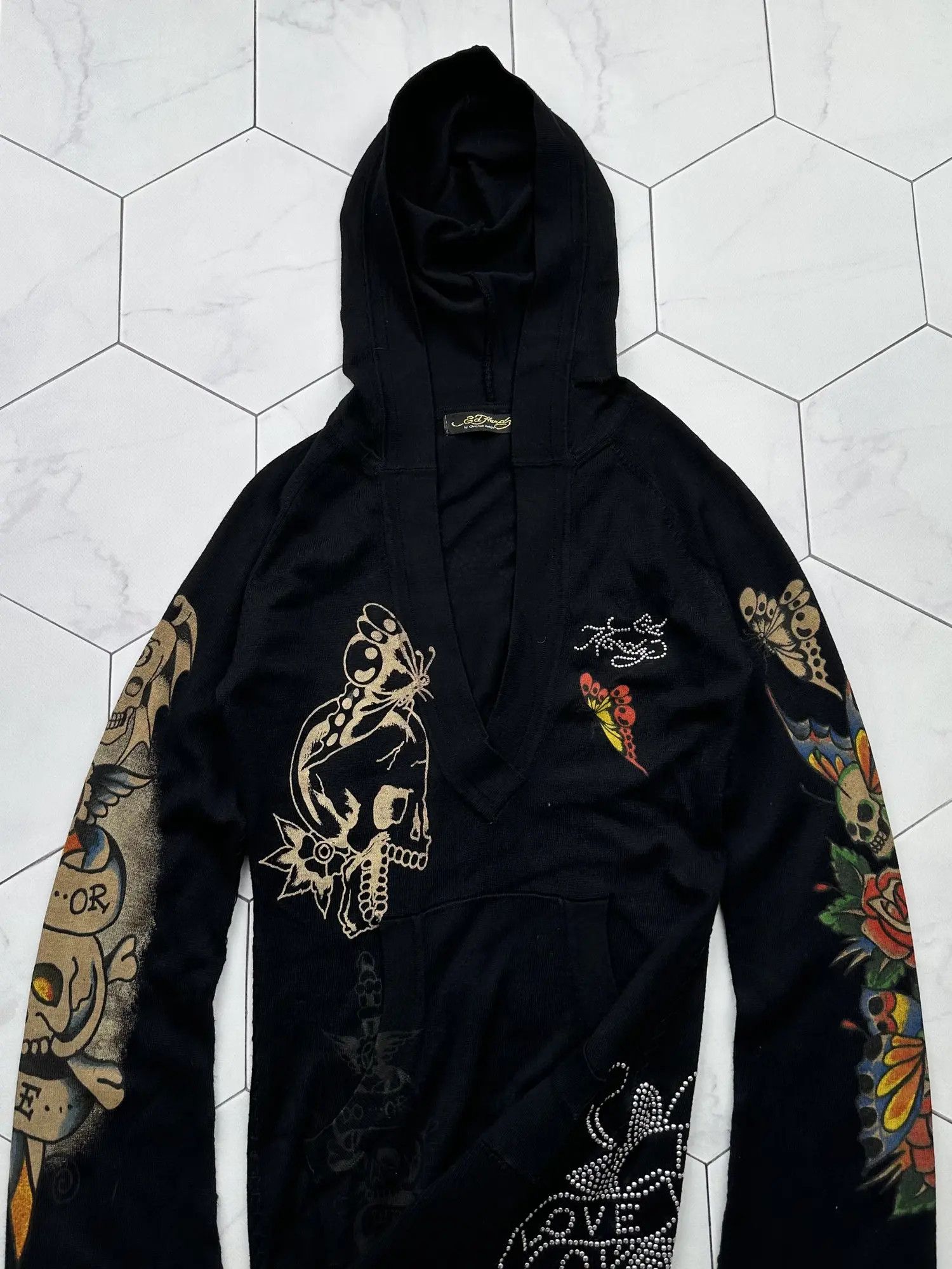 Christian Audigier Ed Hardy Vintage Hooded Dress (B72) Size S / US 4 / IT 40 - 2 Thumbnail