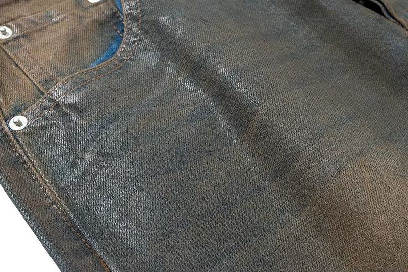 Vintage Oil Wax Distressed Mud Coated Brown Design Jeans Size US 31 - 13 Thumbnail