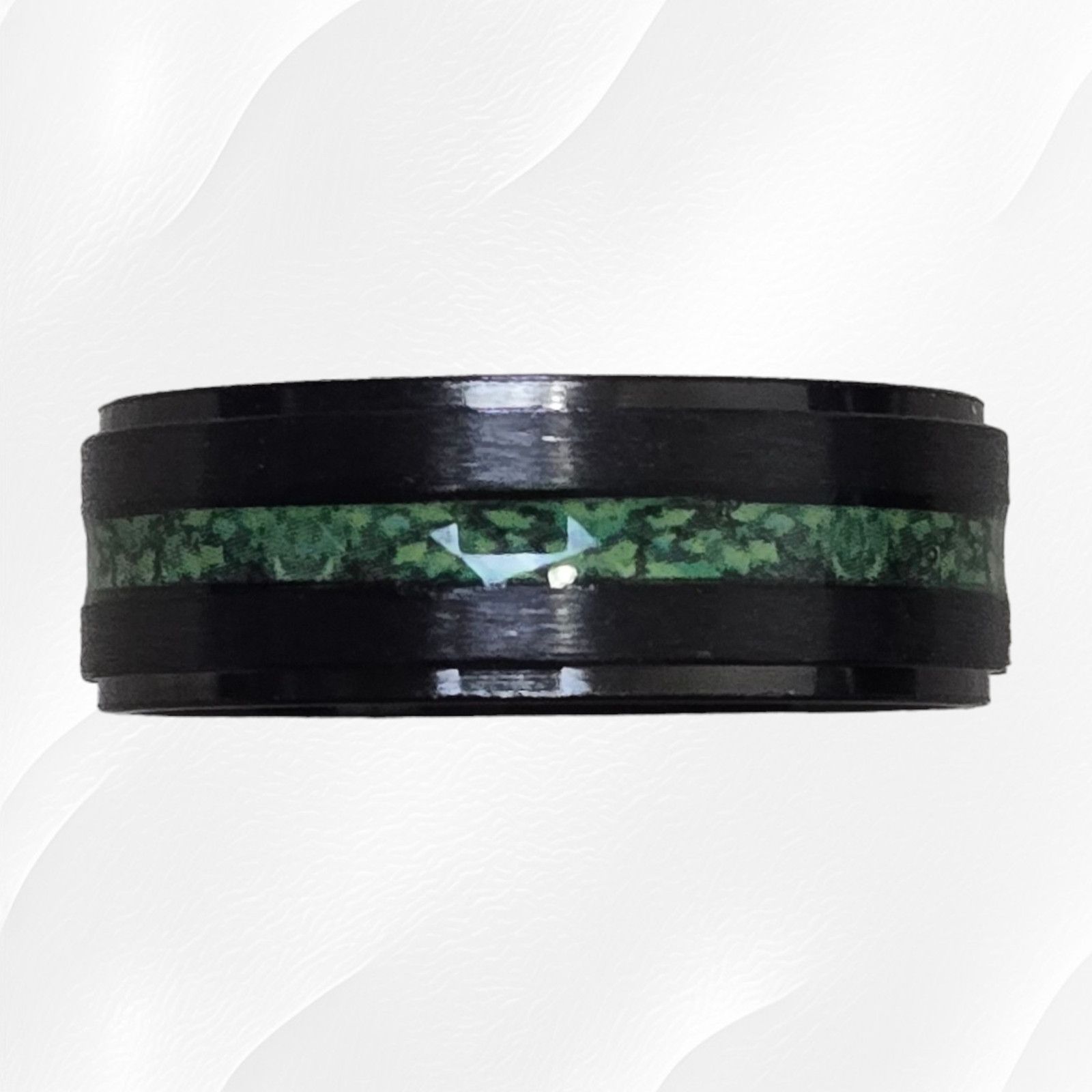 Other Black Stainless Steel Inlaid Green Band Ring Size 10 Size ONE SIZE - 7 Thumbnail