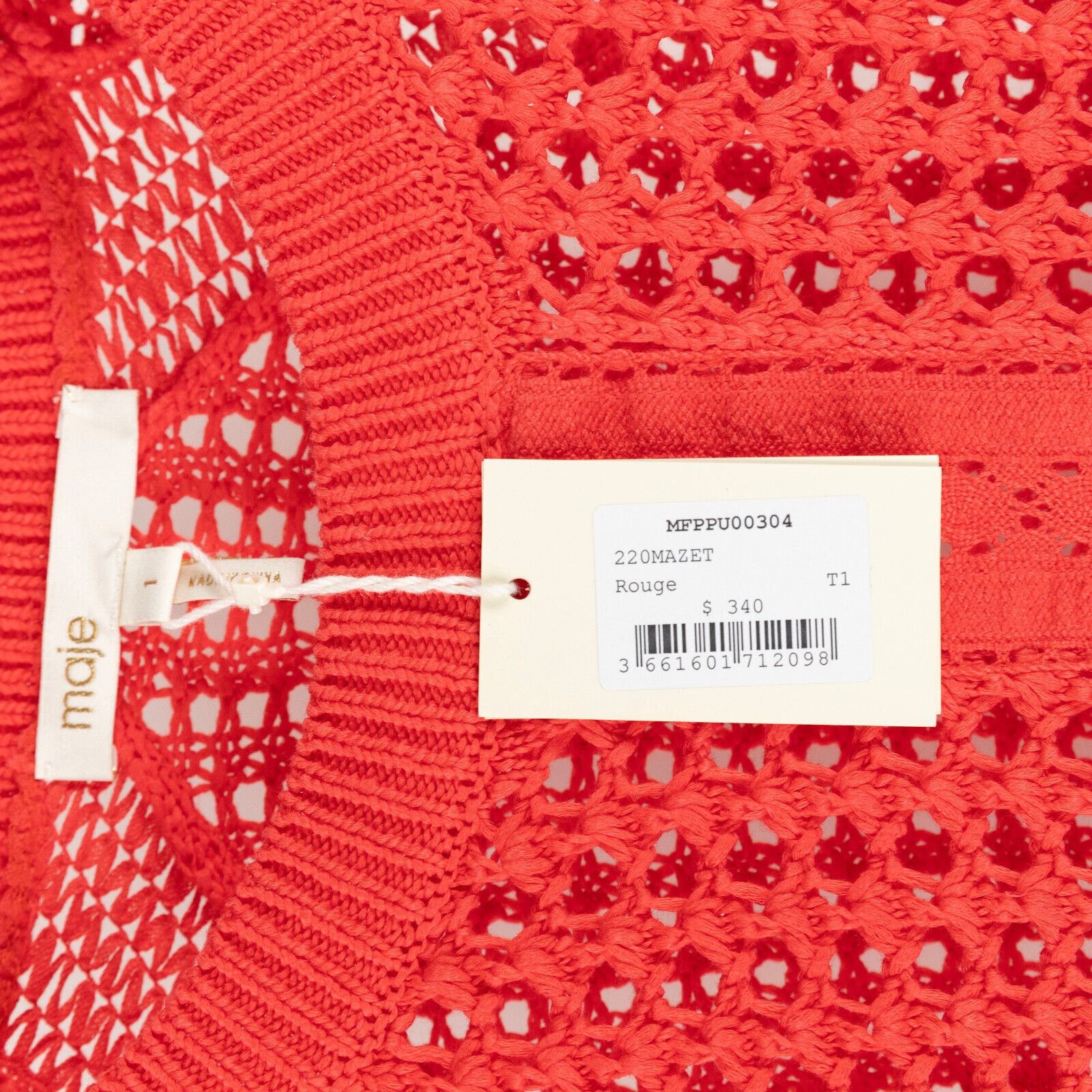 Maje Maje Women Mazet Open Knitwork Cotton Sweater Rouge Size 1/S Size S / US 4 / IT 40 - 6 Thumbnail