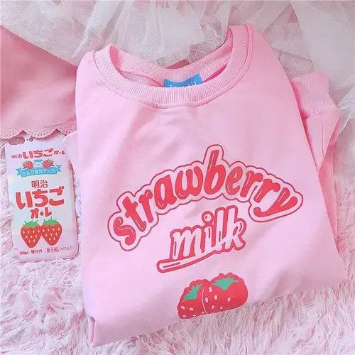 Japanese Brand × Vintage Harajuku Kawaii Sweatshirt Strawberry Pink Sweatshirts Size ONE SIZE - 2 Thumbnail