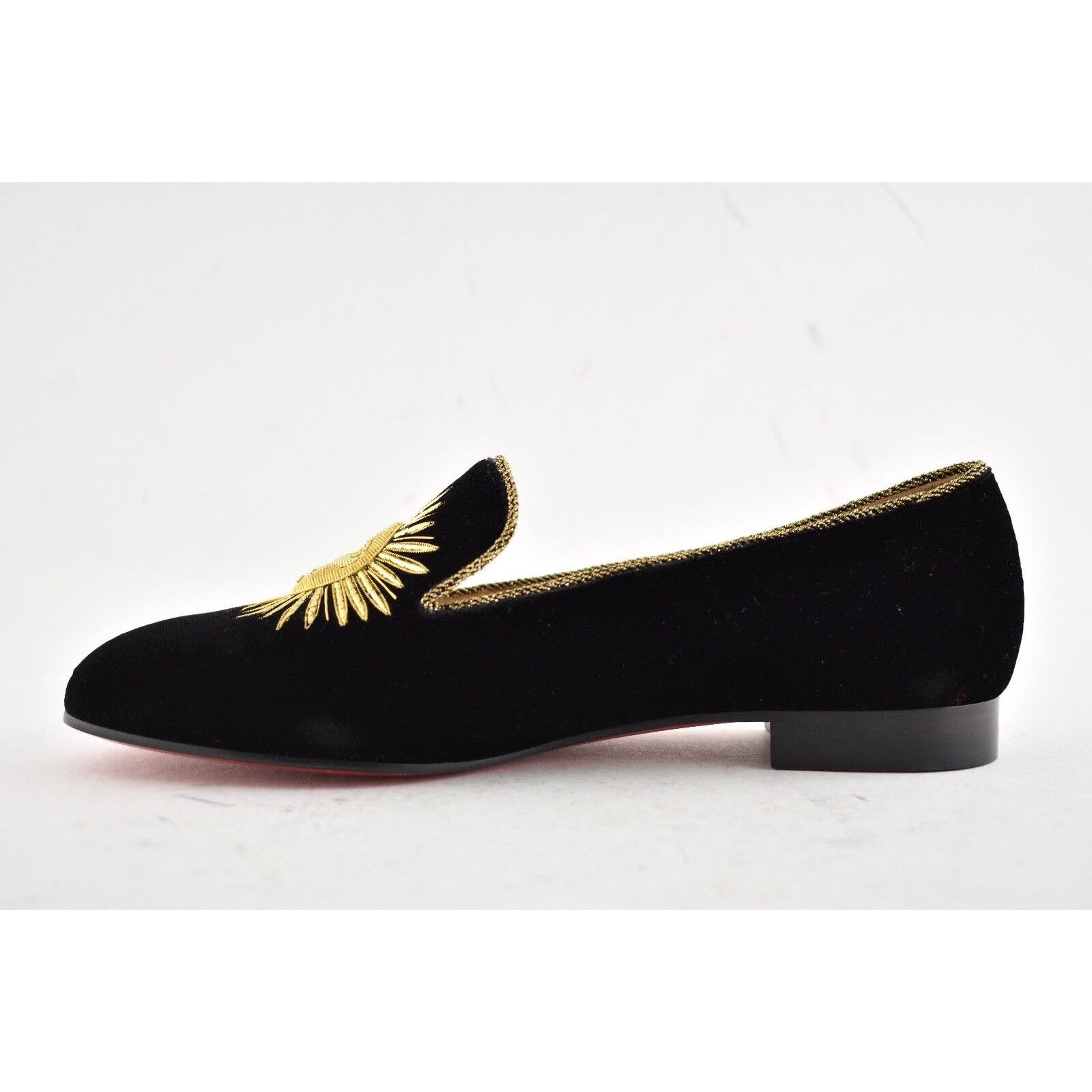 Christian Louboutin Morning Sakouette Flat Black Velvet Gold Sun Slip Loafer 37 Size US 7 / IT 37 - 9 Thumbnail