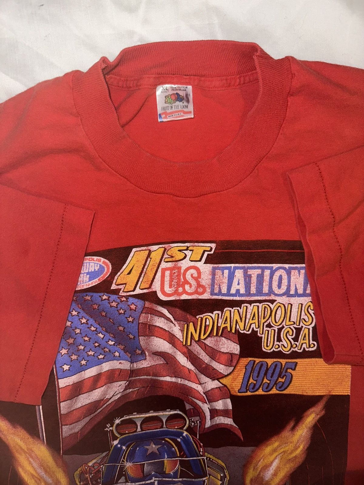 NASCAR VINTAGE 95 SINGLE STITCH NHRA FRUIT OF THE LOOM Red Shirt XL Size US XL / EU 56 / 4 - 4 Thumbnail