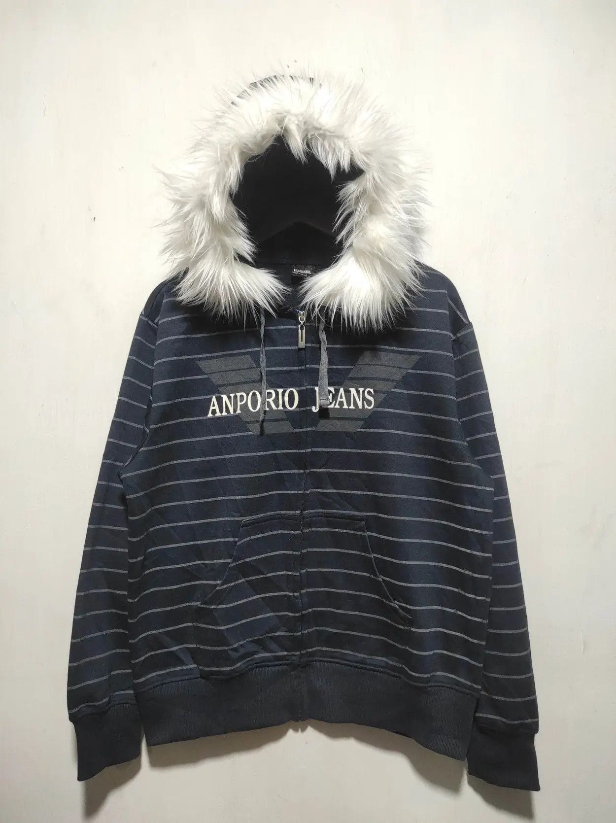 Japanese Brand Londoner Anporio Jeans stripe zip fur hoodie ifsix LGB style Size US L / EU 52-54 / 3 - 2 Thumbnail