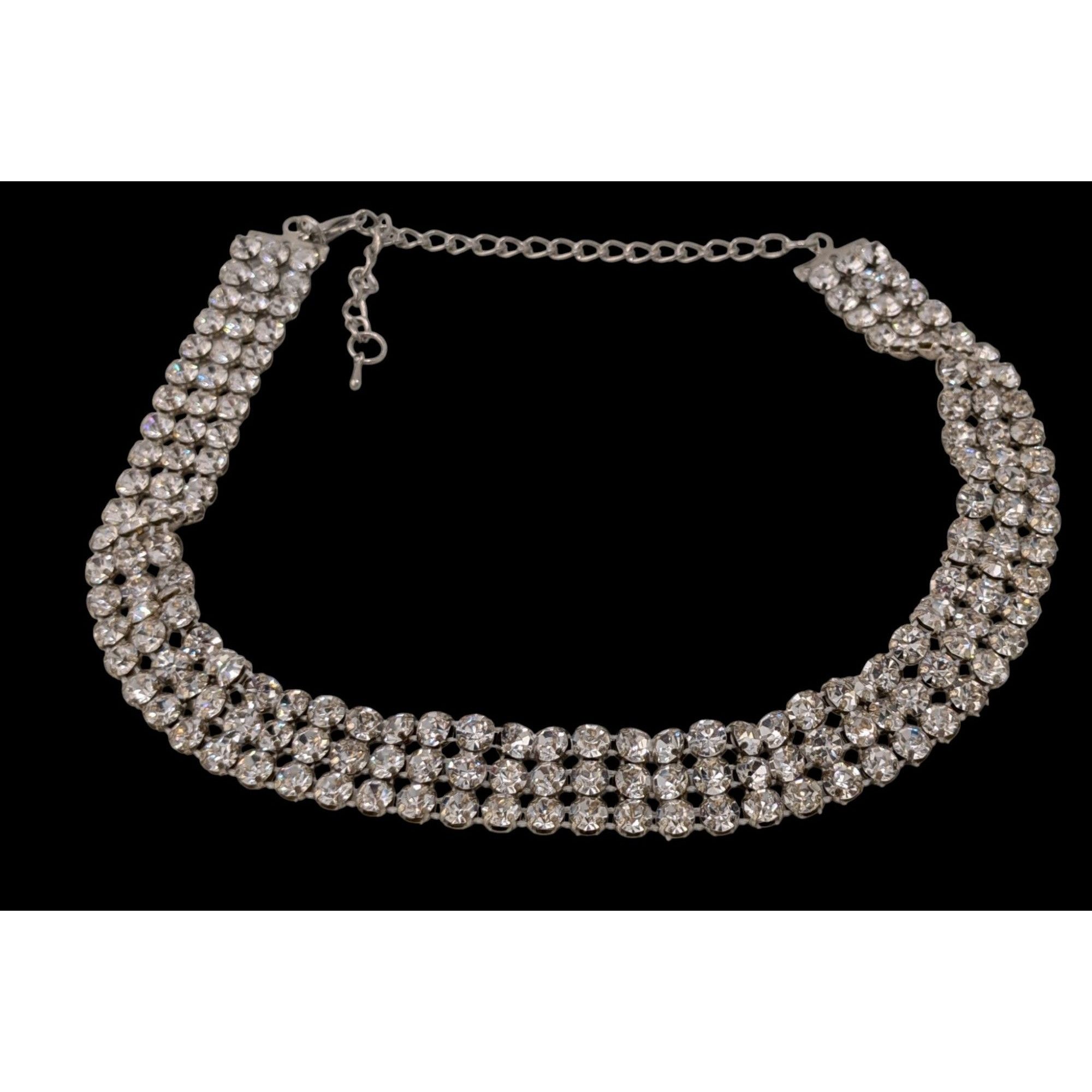 Other Vintage Glam Triple Rhinestone Triple Row Silver Tone Neckla Size ONE SIZE - 2 Thumbnail