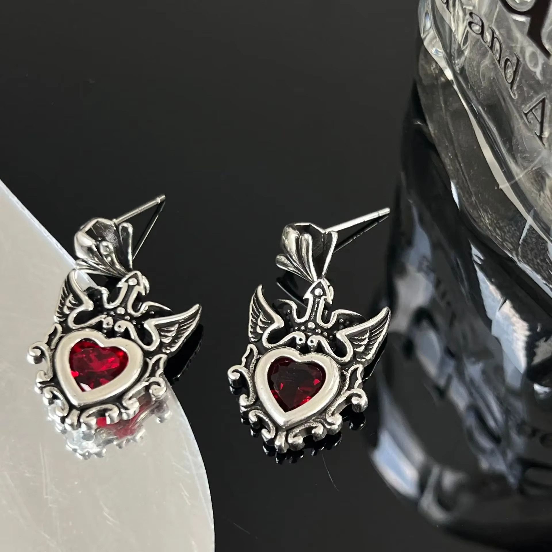 Jewelry Crown Swan Heart Rhodolite Stone Earring Size ONE SIZE - 5 Thumbnail
