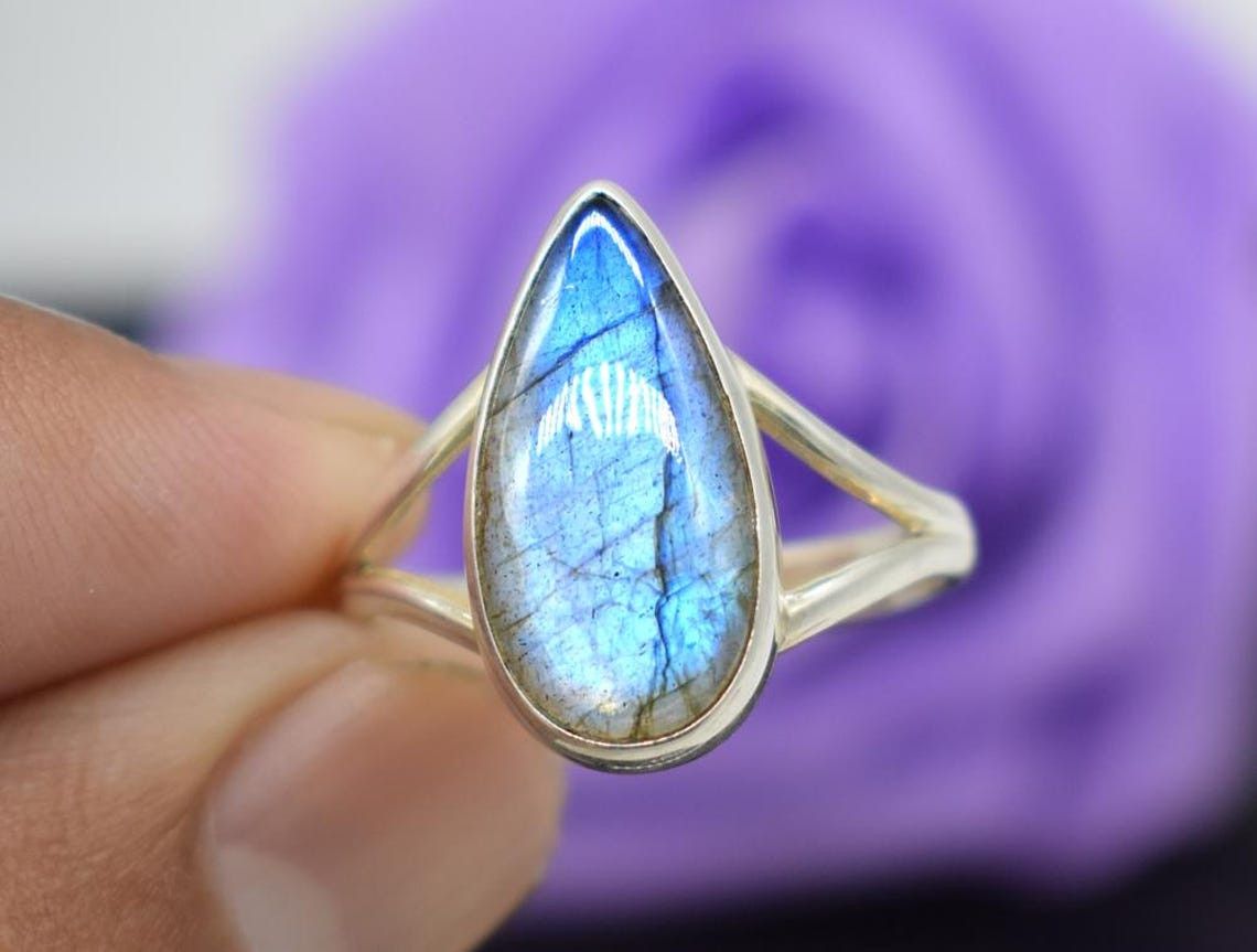 Handmade Pear Labradorite 925 Sterling Silver Ring - Boho Jewelry Size ONE SIZE - 5 Thumbnail