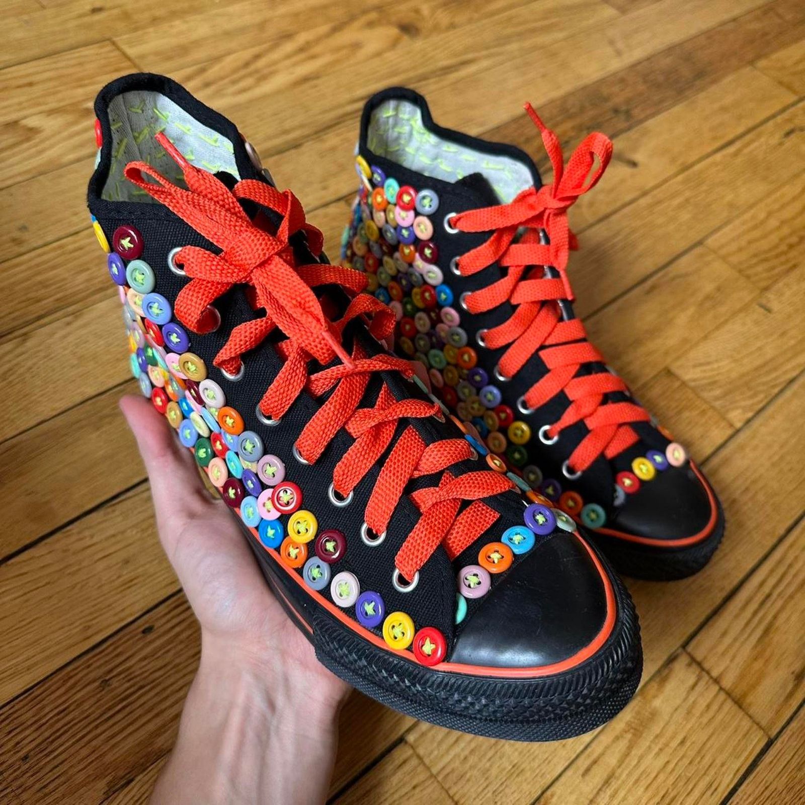 Japanese Brand × Other Black Button Hand Sewn Chuck Taylor Style Hi Top Shoes Size US 7.5 / EU 40-41 - 2 Thumbnail