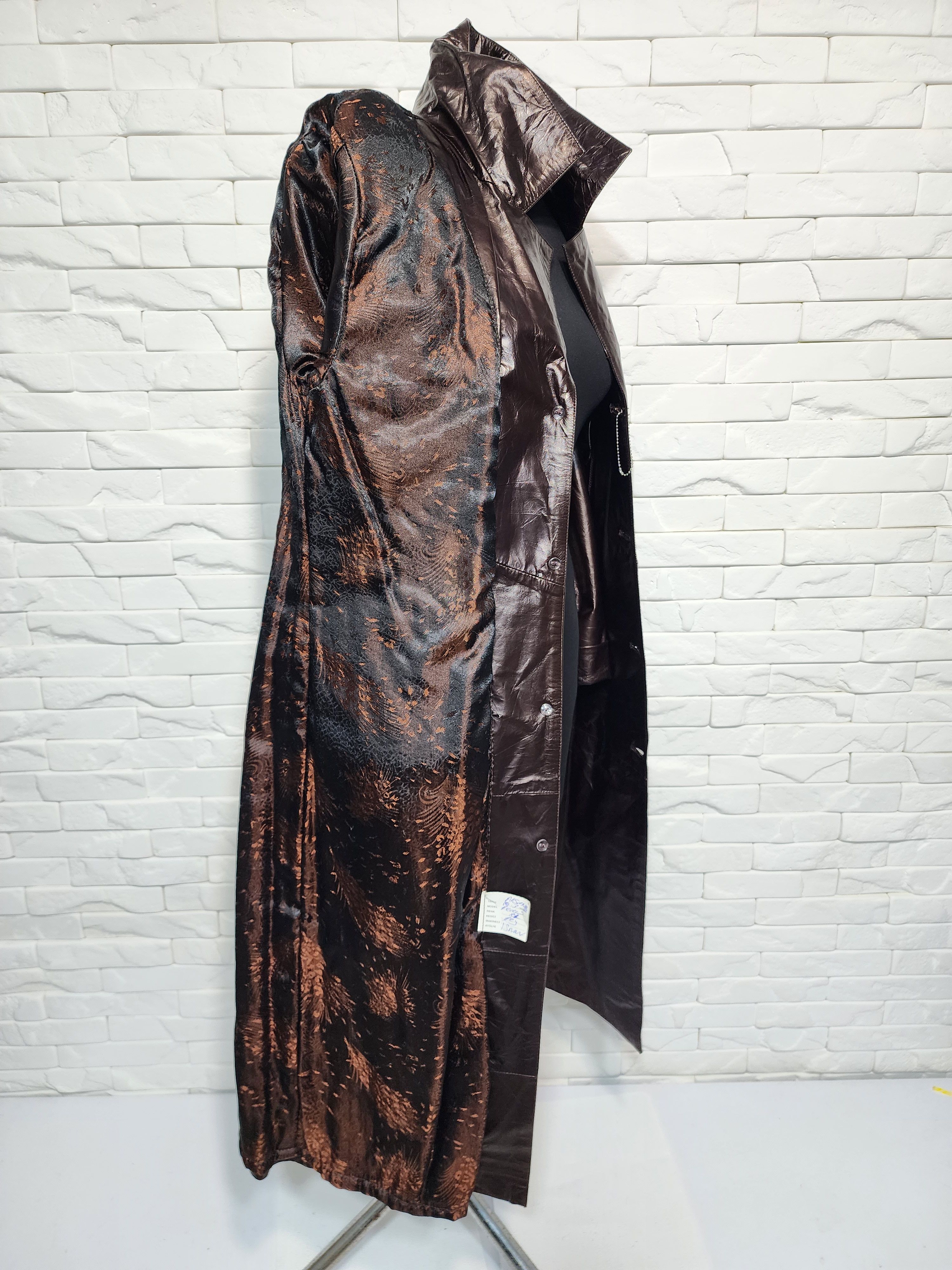 Genuine Leather Brown Patent Leather Coat: Belted Coat. Size L / US 10 / IT 46 - 9 Thumbnail