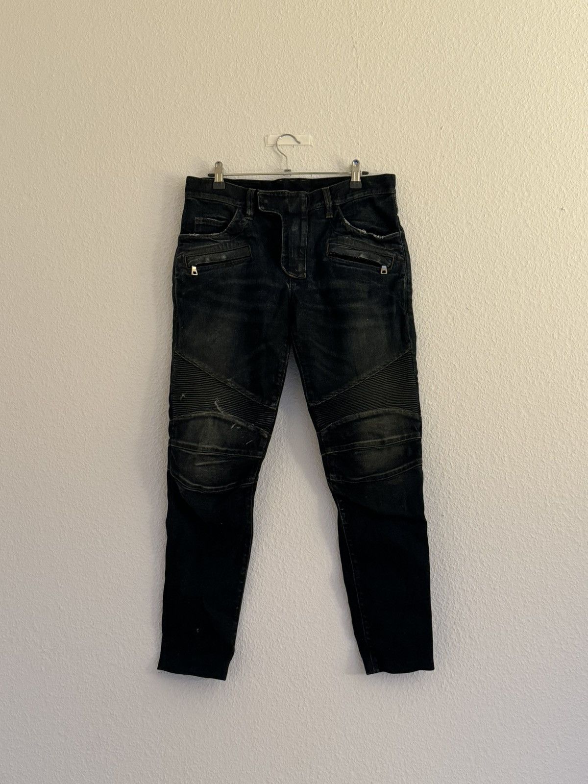 image of Balmain Biker Denim in Dark Blue, Men's (Size 30)