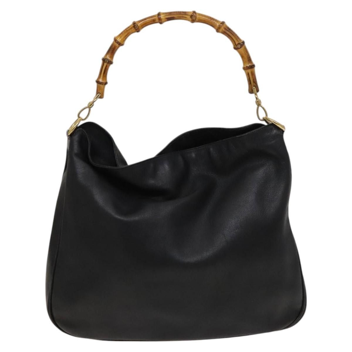 GUCCI Bamboo Handbag Leather Black Gold 001 001