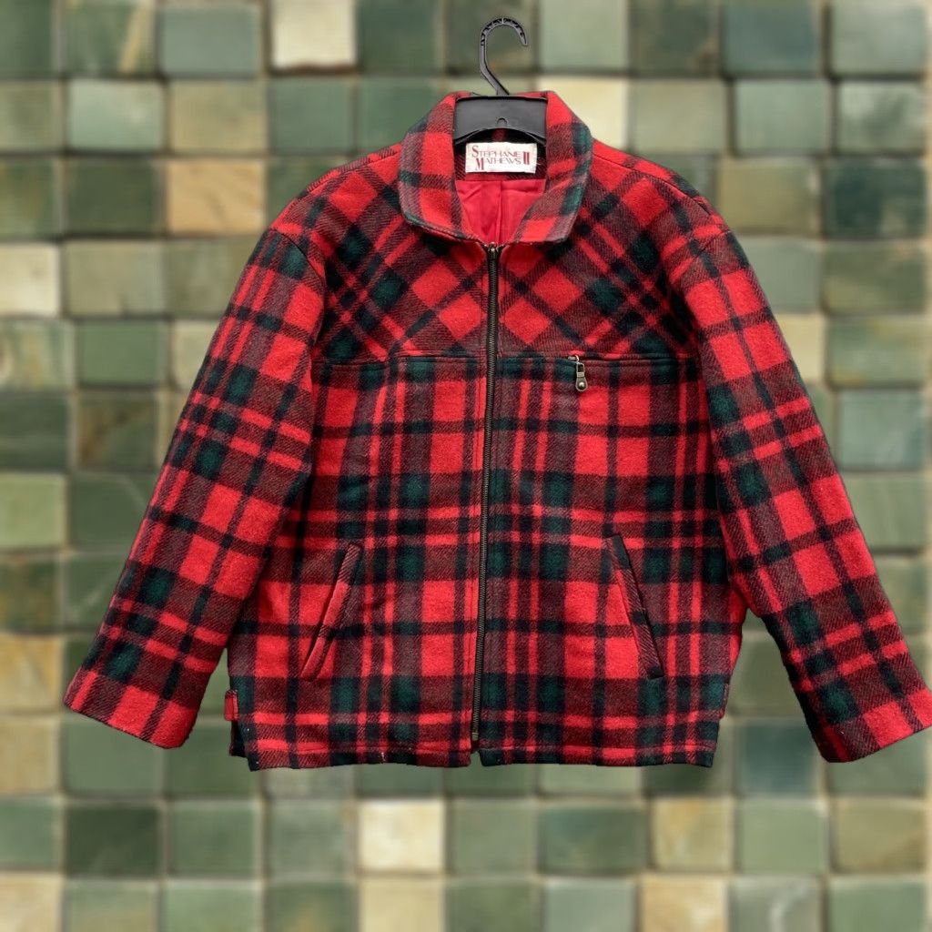 VINTAGE Stephanie Mathews II 100% Wool Jacket Women's XL Red Plaid Outdoor Gorp Jacket