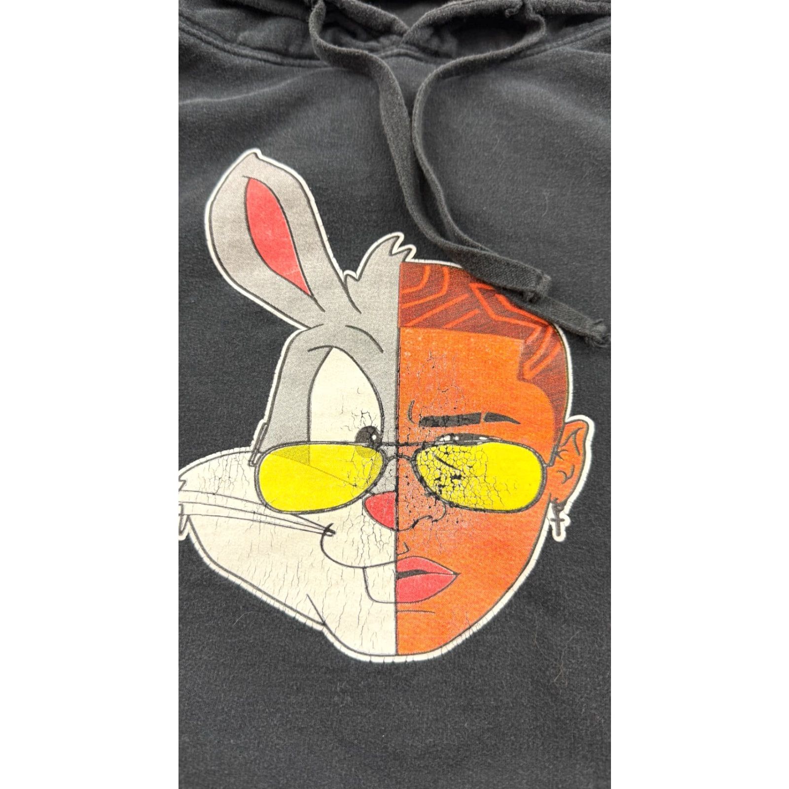 Vintage American Comfort Hoodie Sweatshirt Womens L Black Graphic Print 2 Face Bad Bunny Hooded Pullover with Pockets Size L / US 10 / IT 46 - 5 Thumbnail