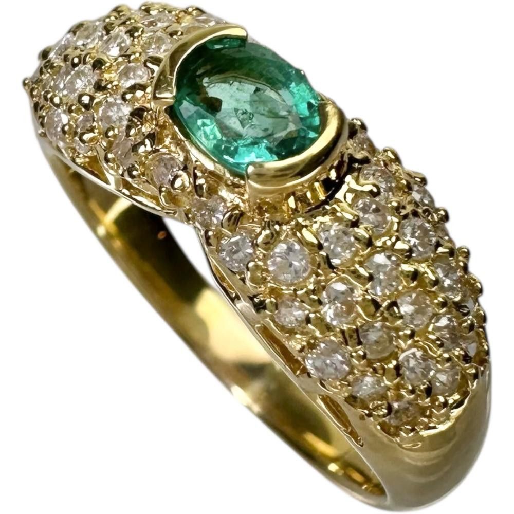 Other LuxUness Au750 Emerald Diamond Ring Crocodile skin Ring Size ONE SIZE - 1 Thumbnail