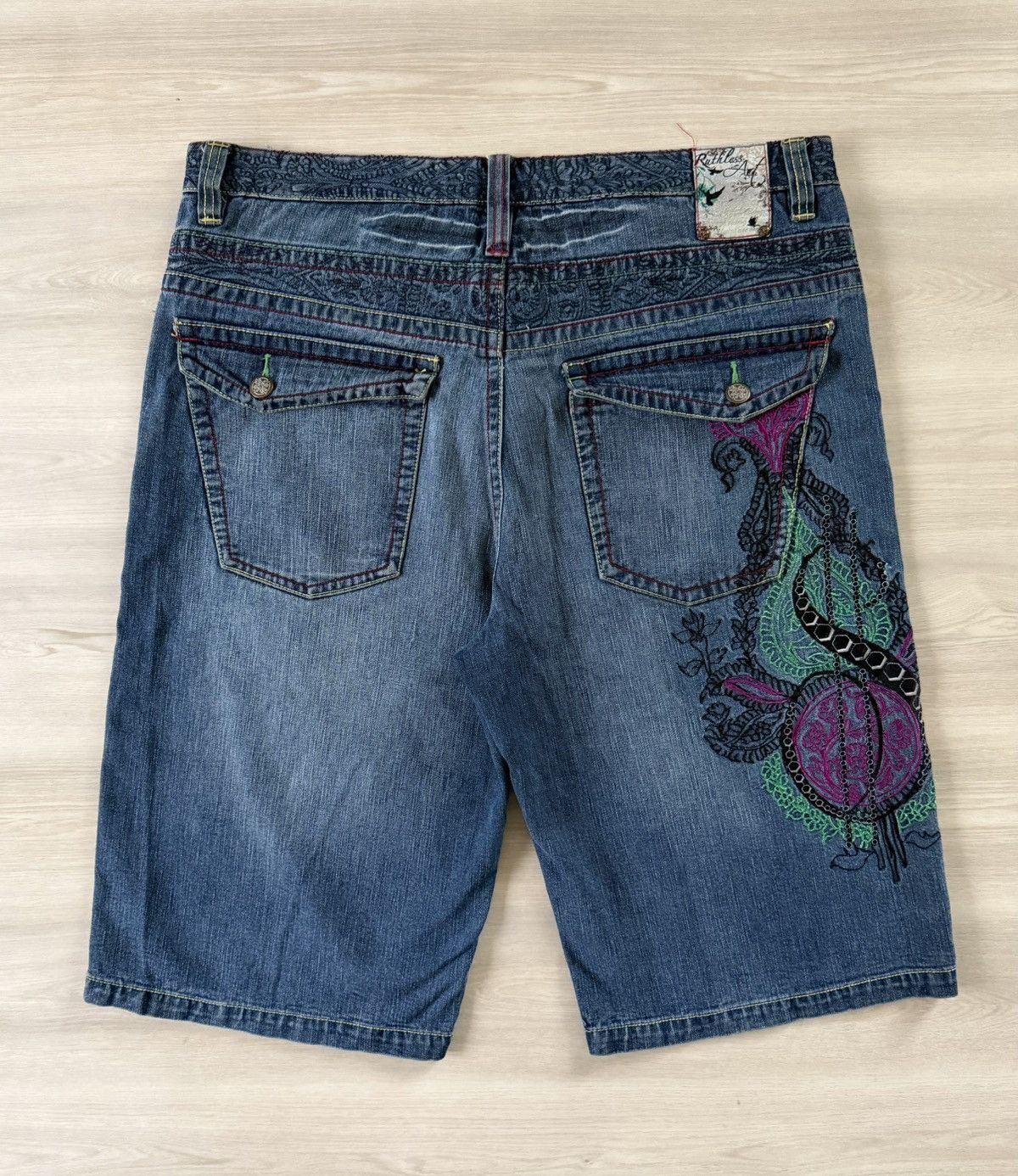 Vintage VTG Y2K Ruthless Art Denim Shorts Sz 42 Embroidered Baggy Size US 42 / EU 58 - 1 Thumbnail