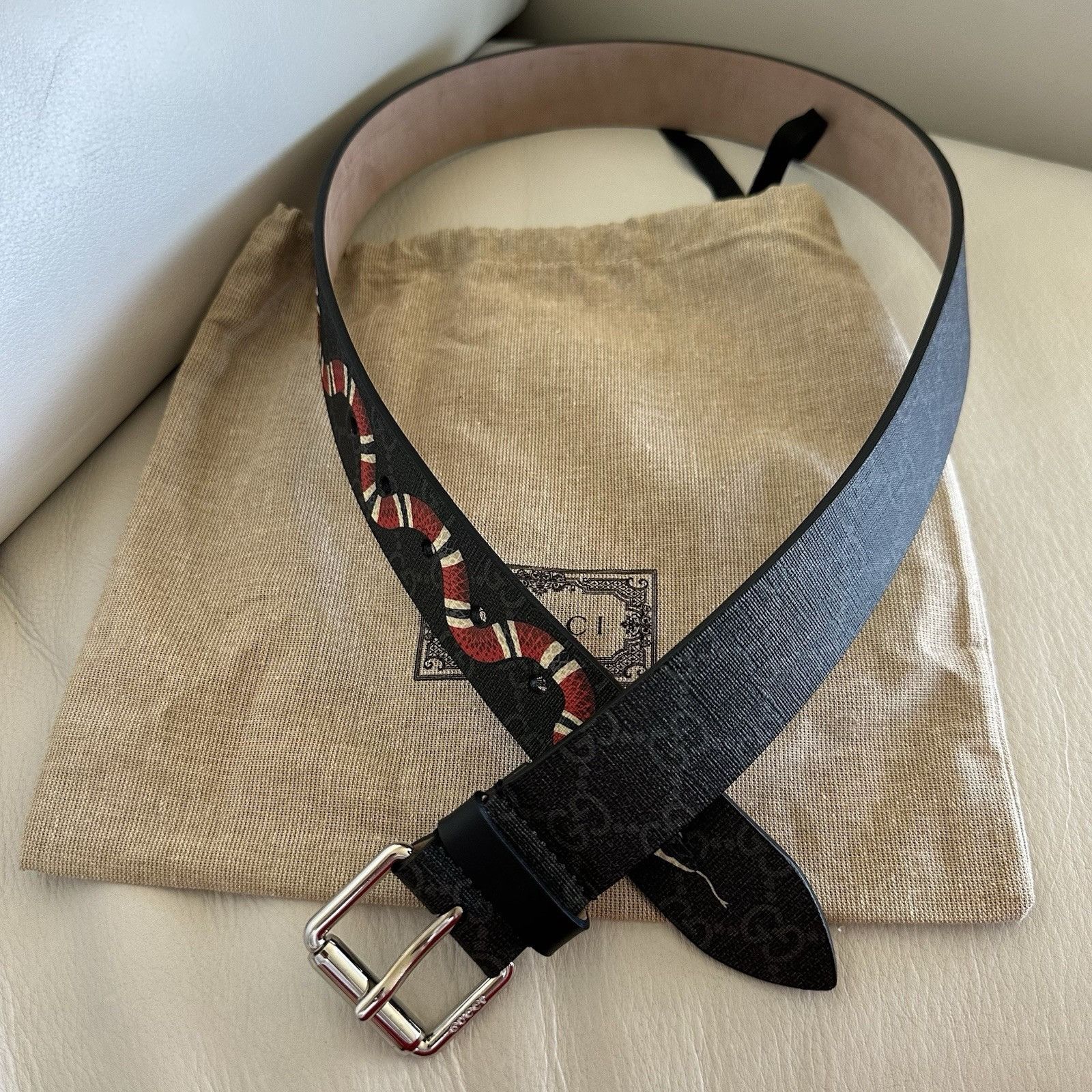 Gucci New GUCCI Monogramme Kingsnake Black Luxury Designer Belt Si Size 32 - 7 Thumbnail